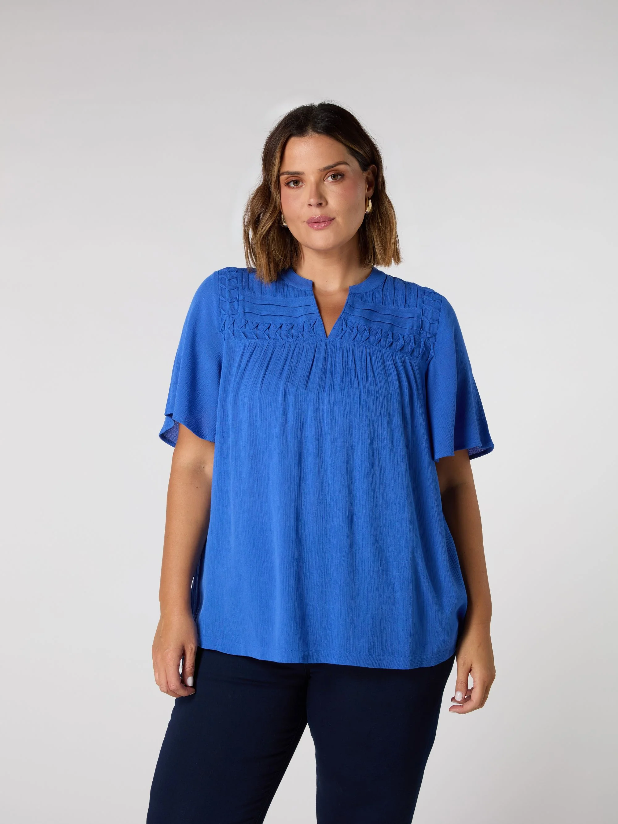 Blue Crinkle Smocked Top - Image 2