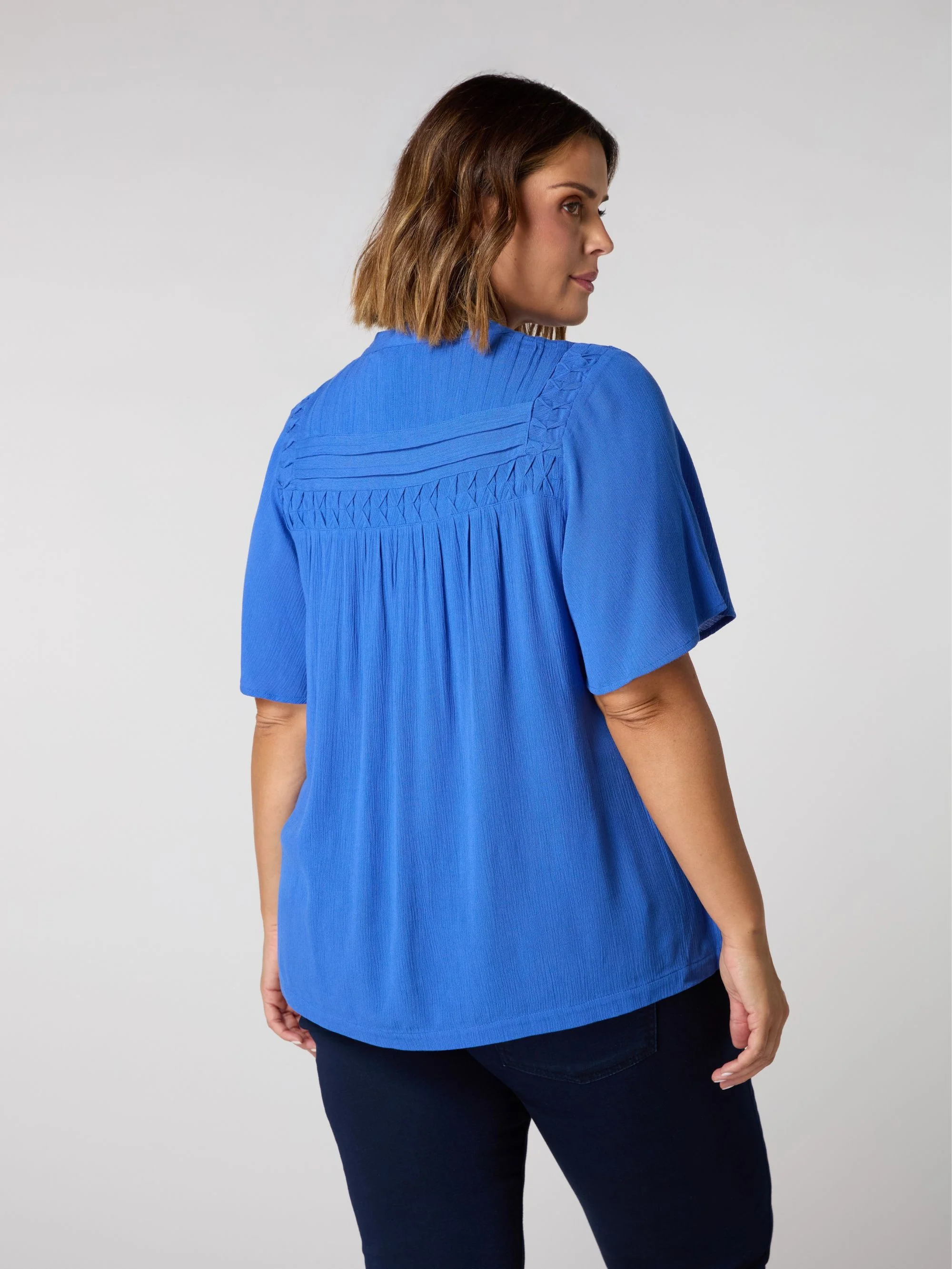 Blue Crinkle Smocked Top - Image 4