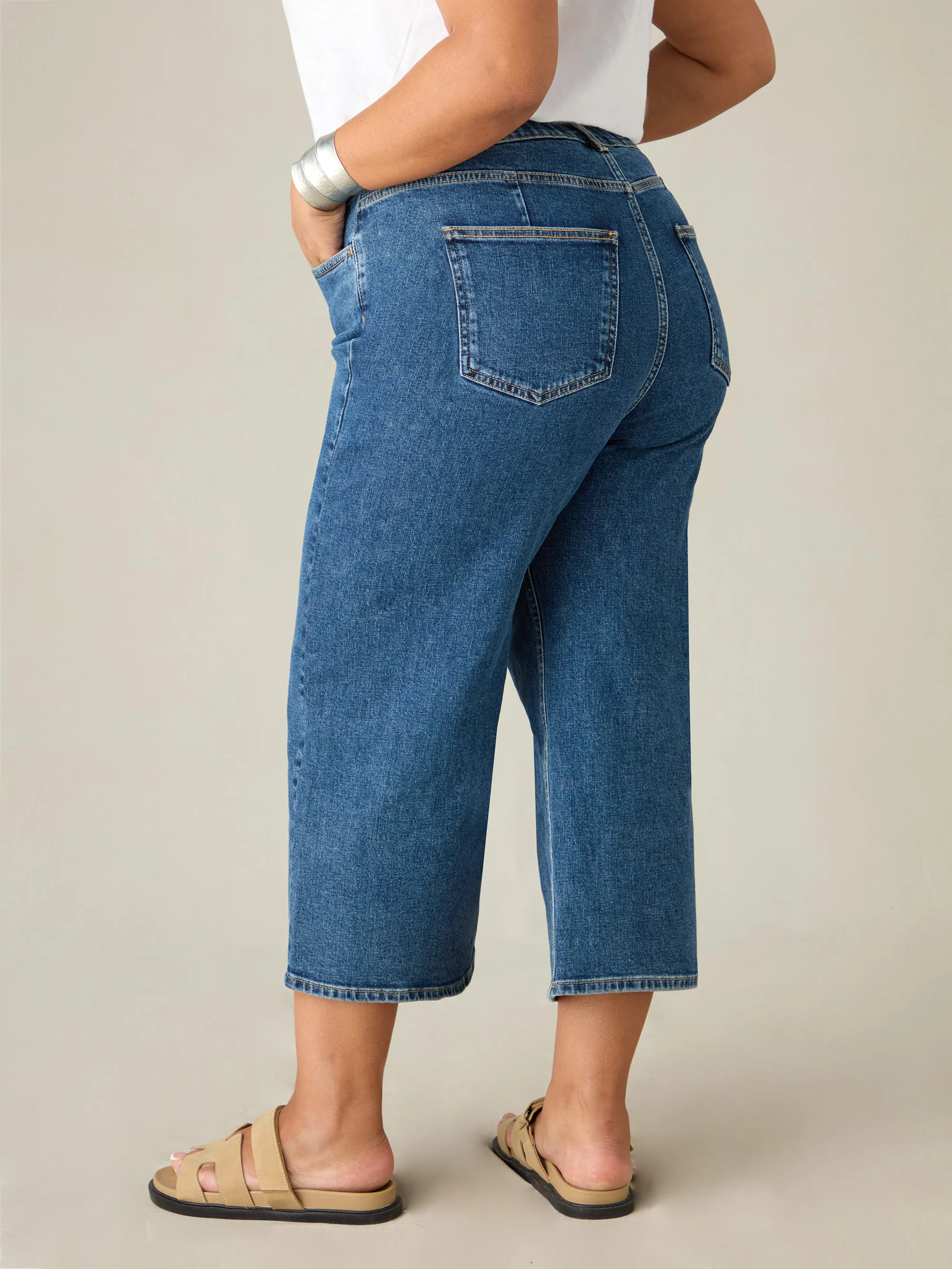 Blue Cropped Wide Leg Jeans - Image 3