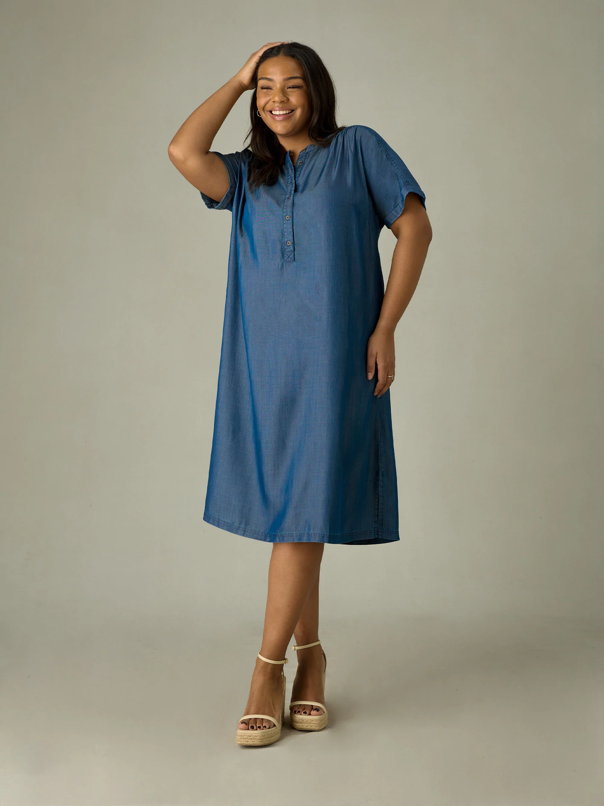 Blue Denim Relaxed Shirt Dress - Image 3