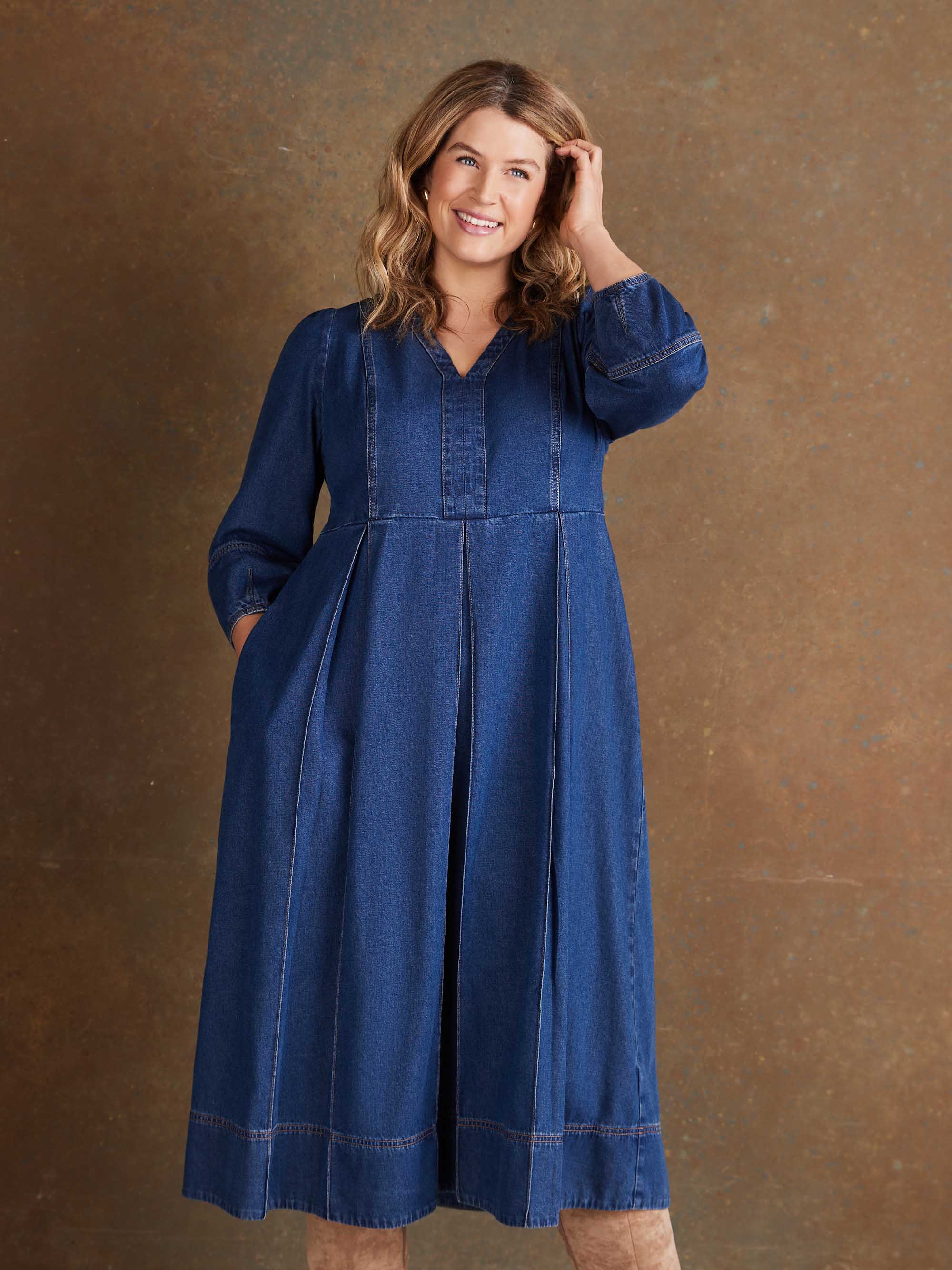 Blue Denim V Neck Dress - Image 6