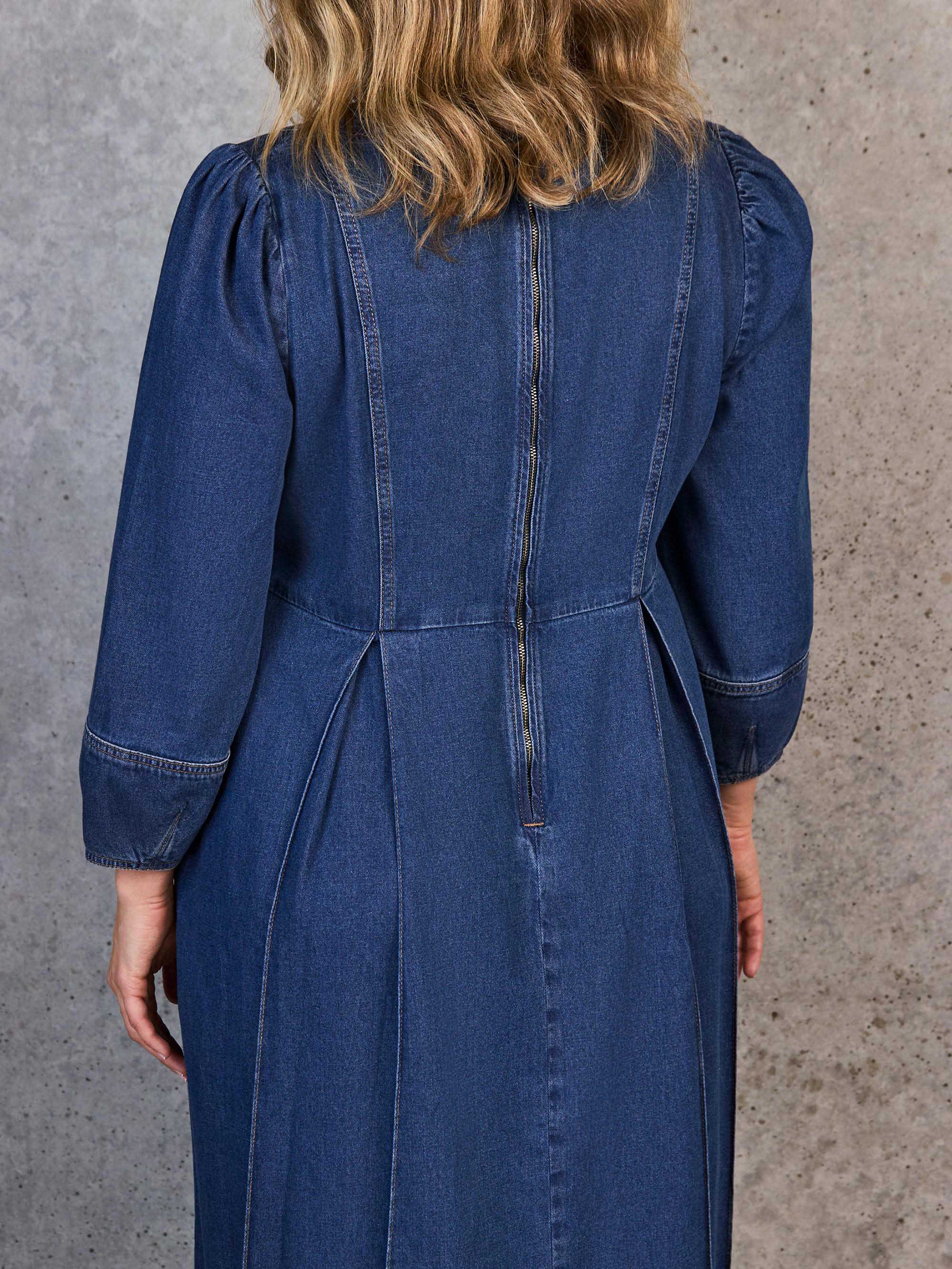 Blue Denim V Neck Dress - Image 7