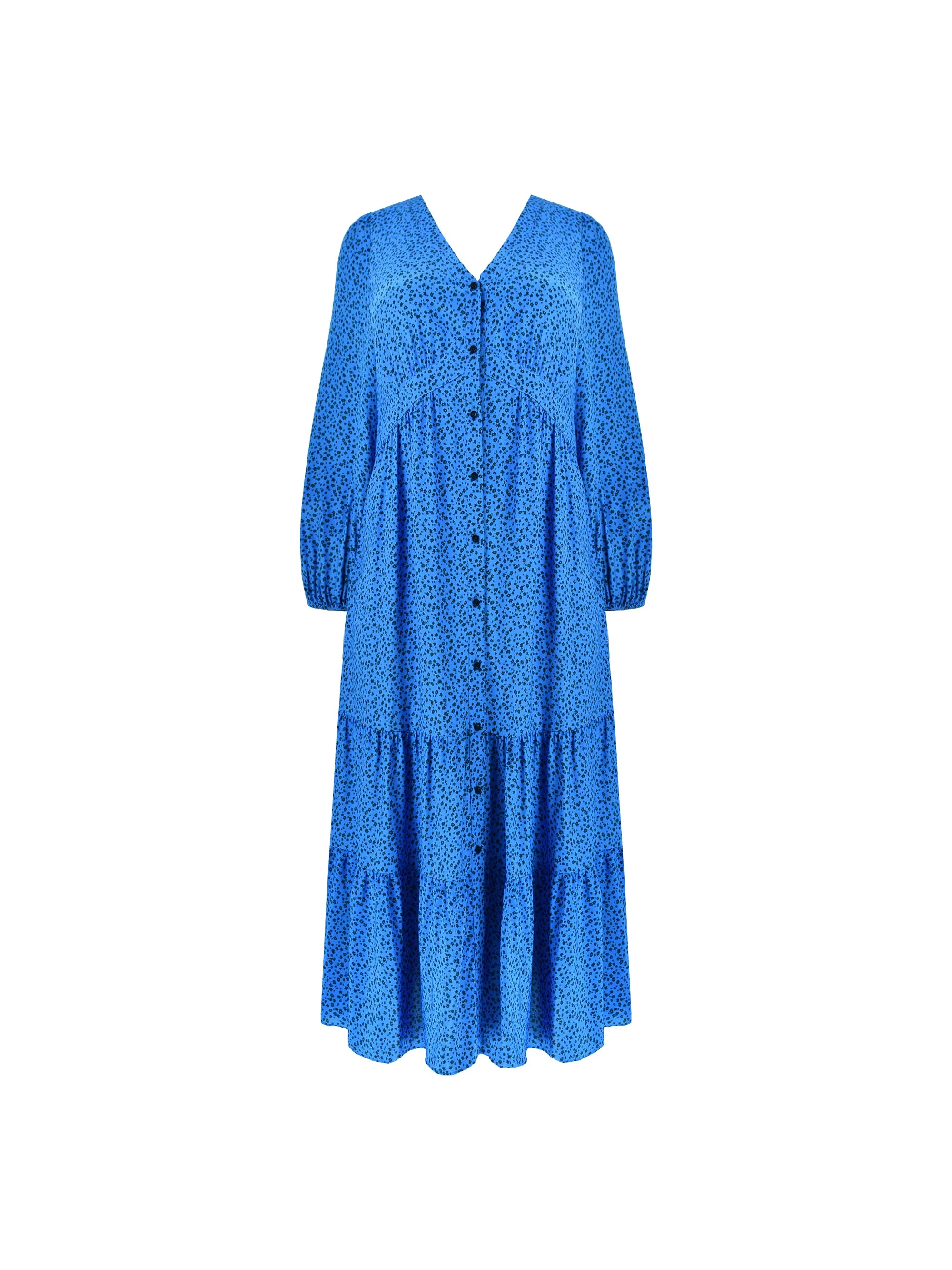 Blue Ditsy Button Front Midaxi Dress - Image 12