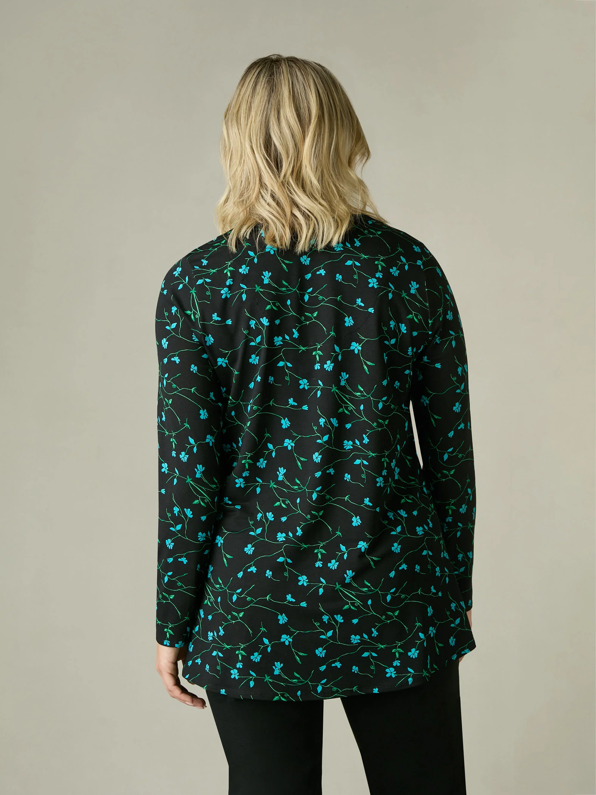 Blue Ditsy Print Jersey Pleat Front Top - Image 3