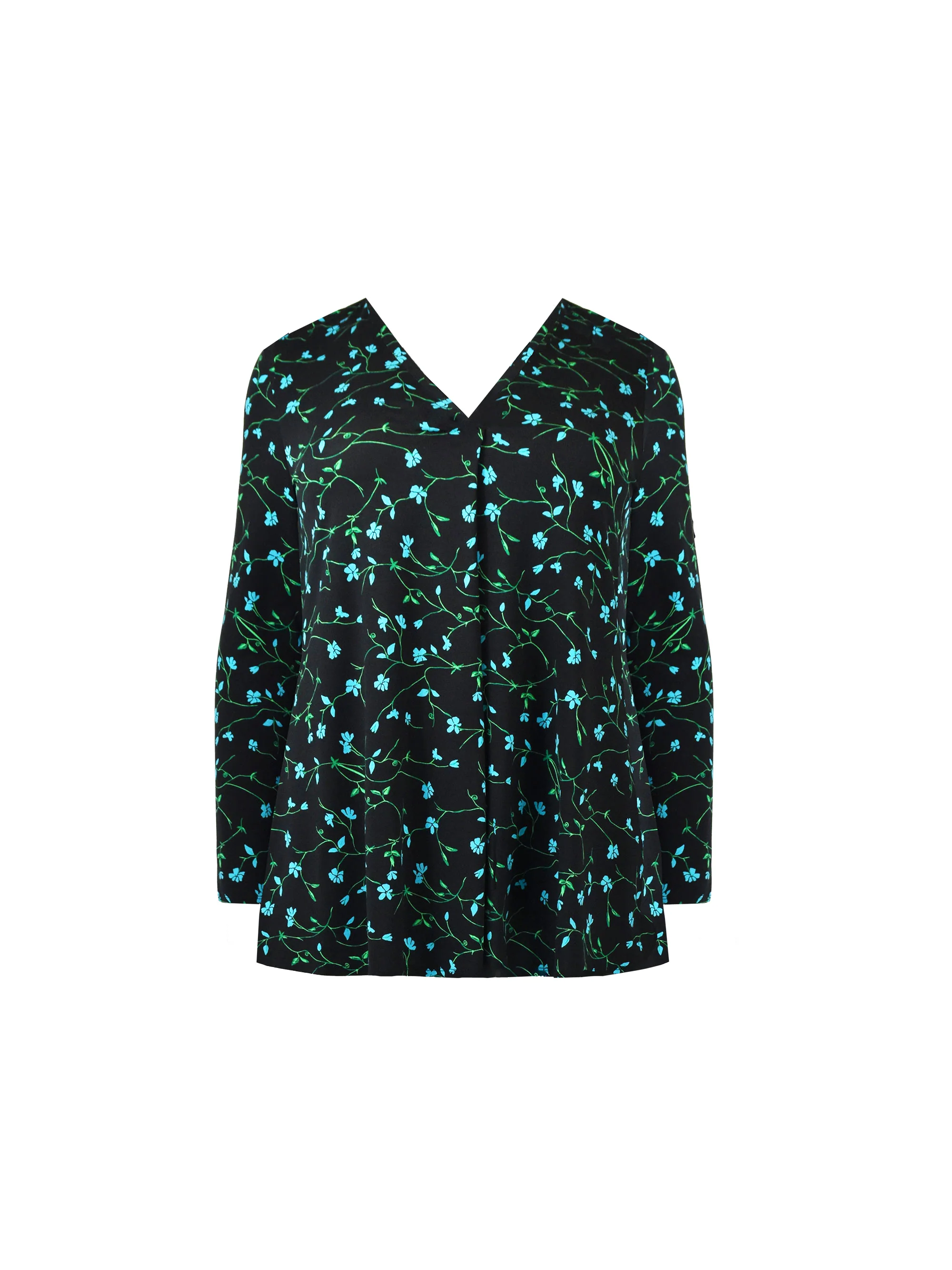 Blue Ditsy Print Jersey Pleat Front Top - Image 5