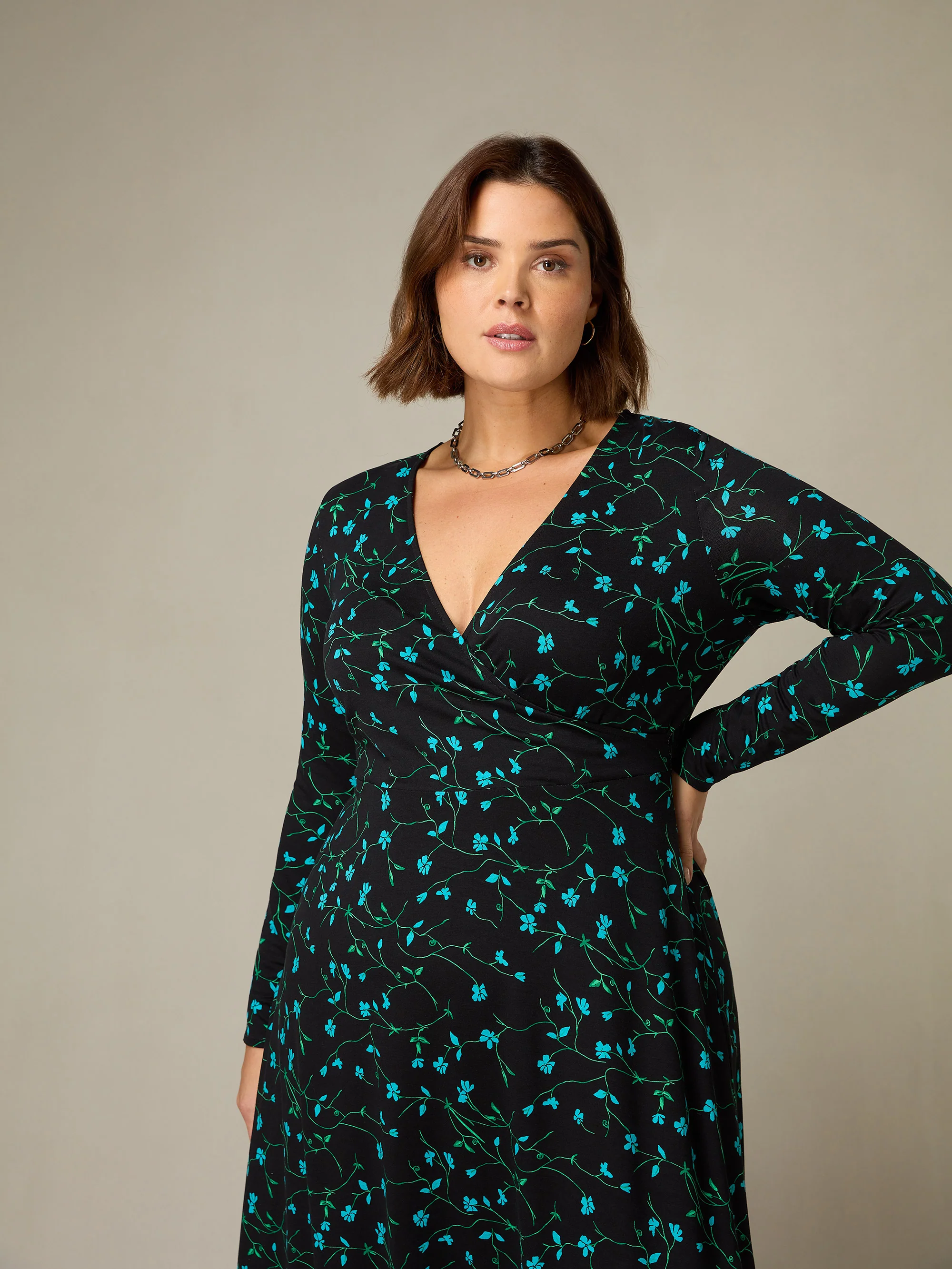 Blue Ditsy Print Jersey Wrap Dress - Image 2