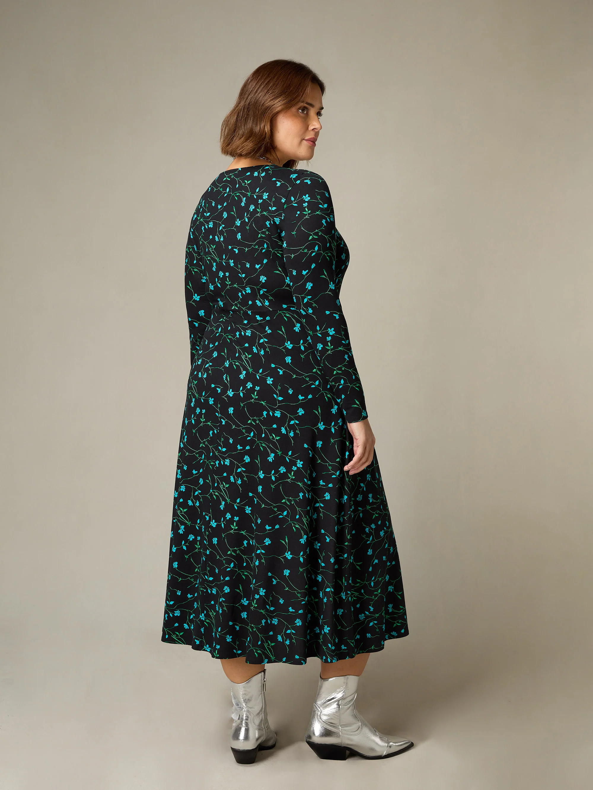 Blue Ditsy Print Jersey Wrap Dress - Image 3
