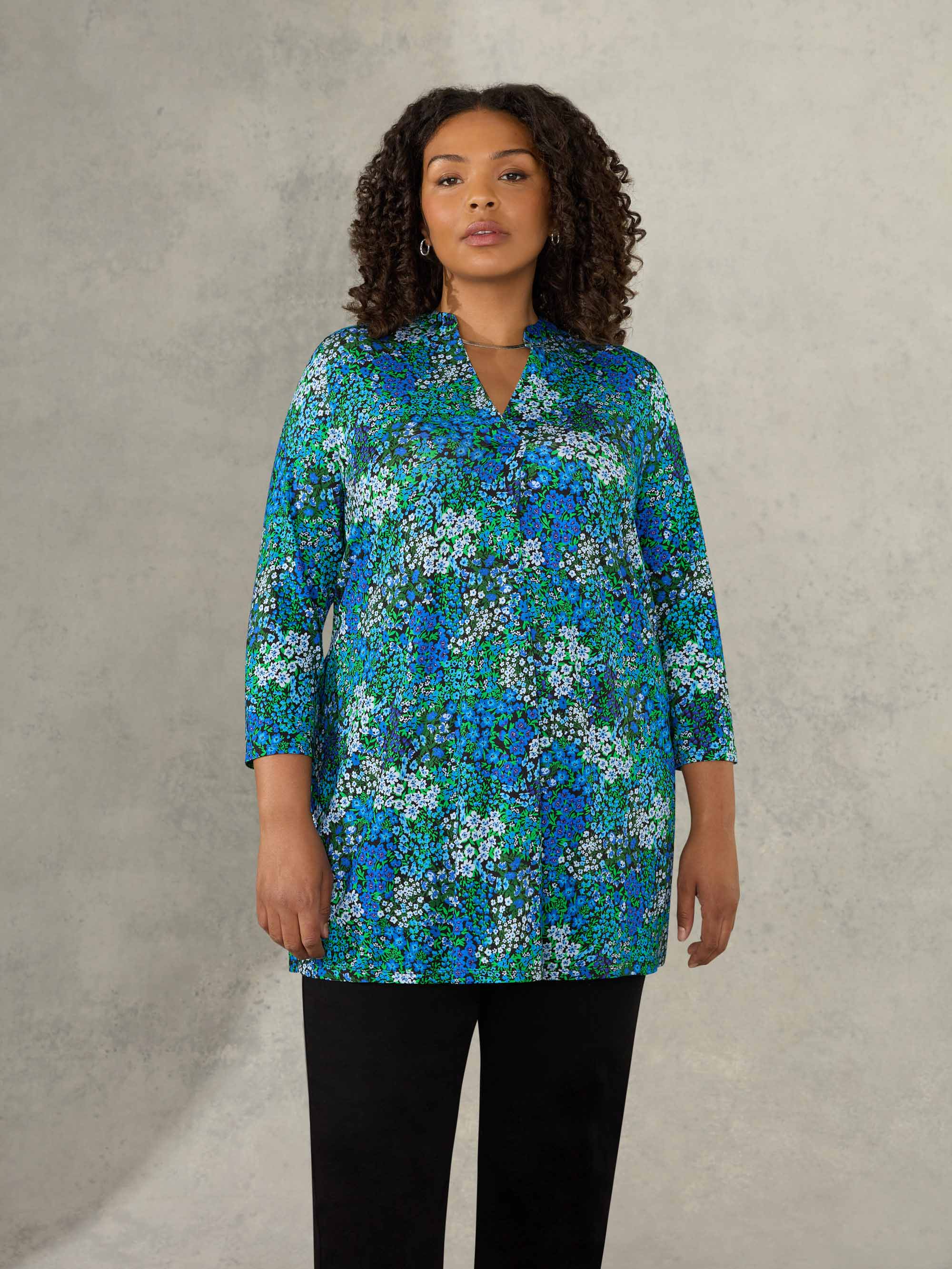 Blue Ditsy Print Pleat Front Jersey Tunic - Image 2