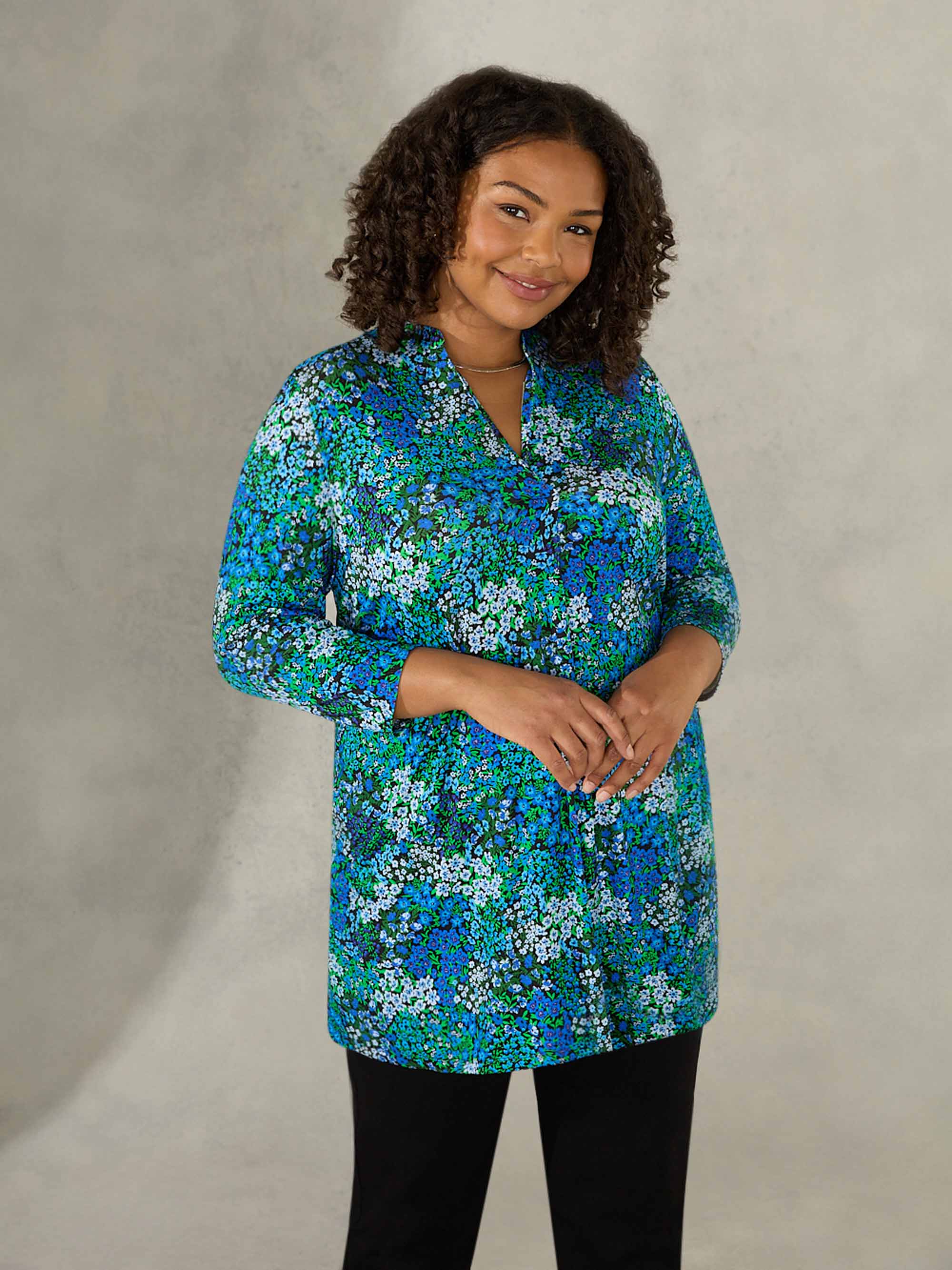 Blue Ditsy Print Pleat Front Jersey Tunic - Image 3
