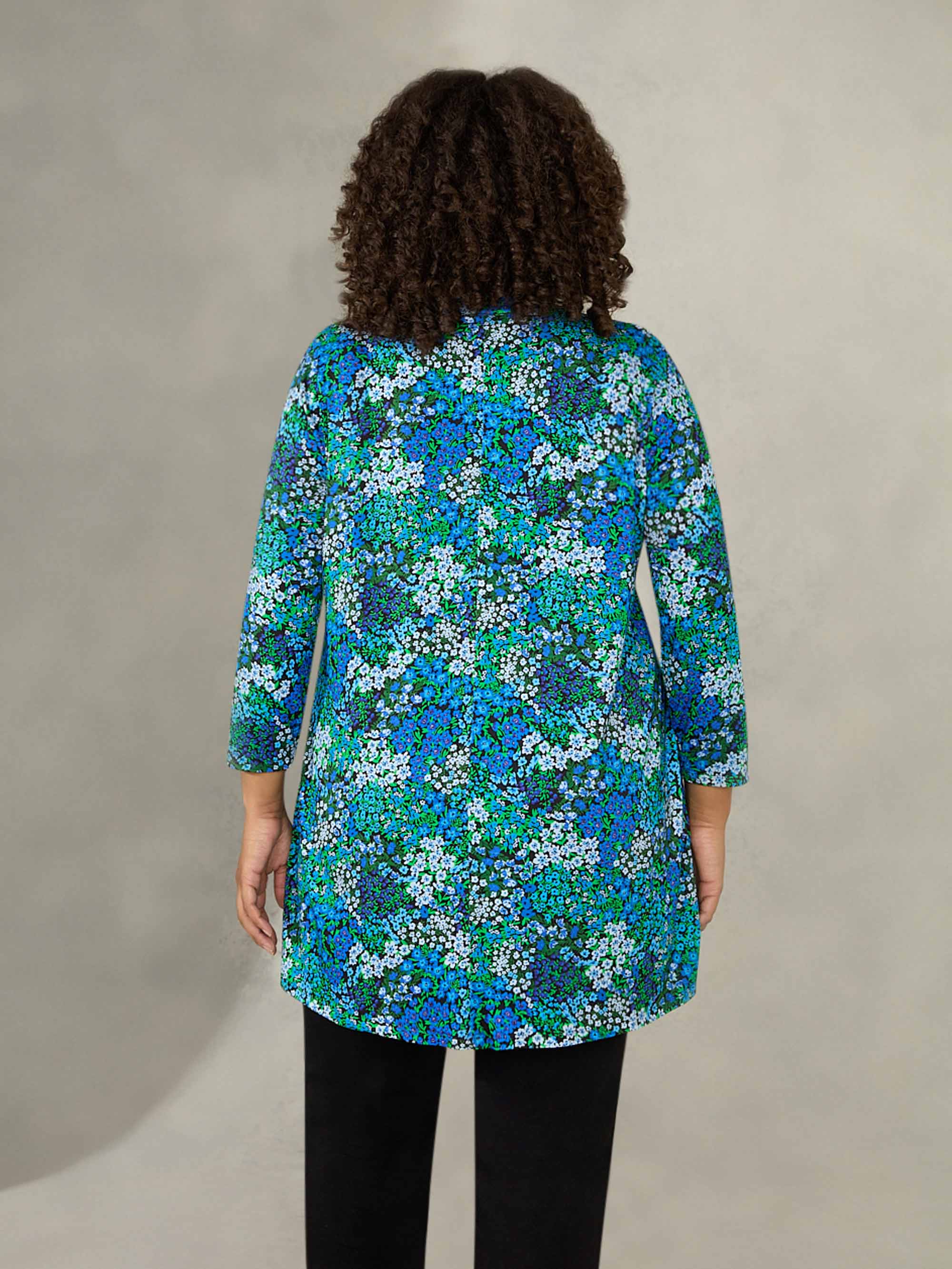 Blue Ditsy Print Pleat Front Jersey Tunic - Image 4
