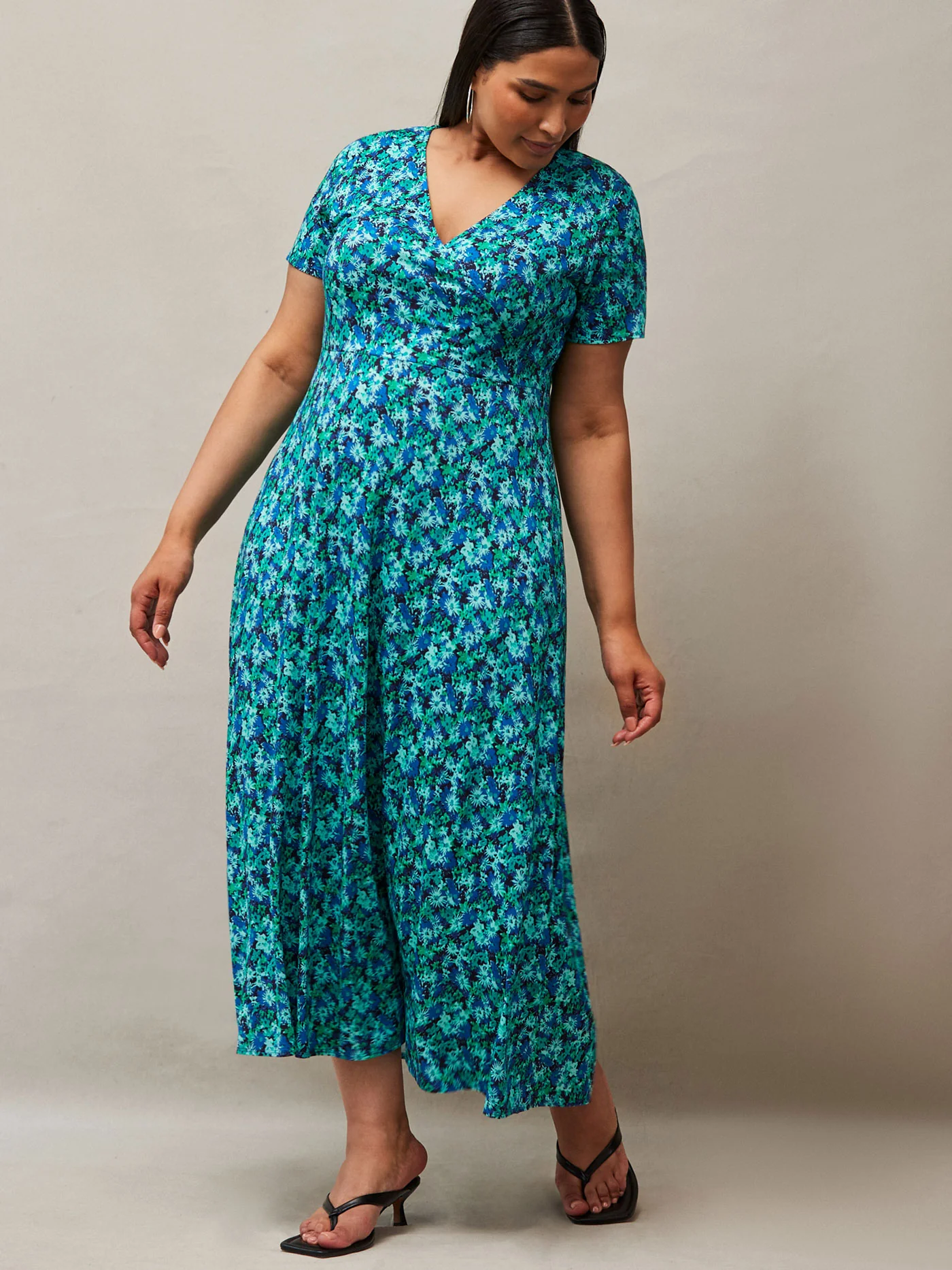 Blue Ditsy Print Wrap Midaxi Dress - Image 2