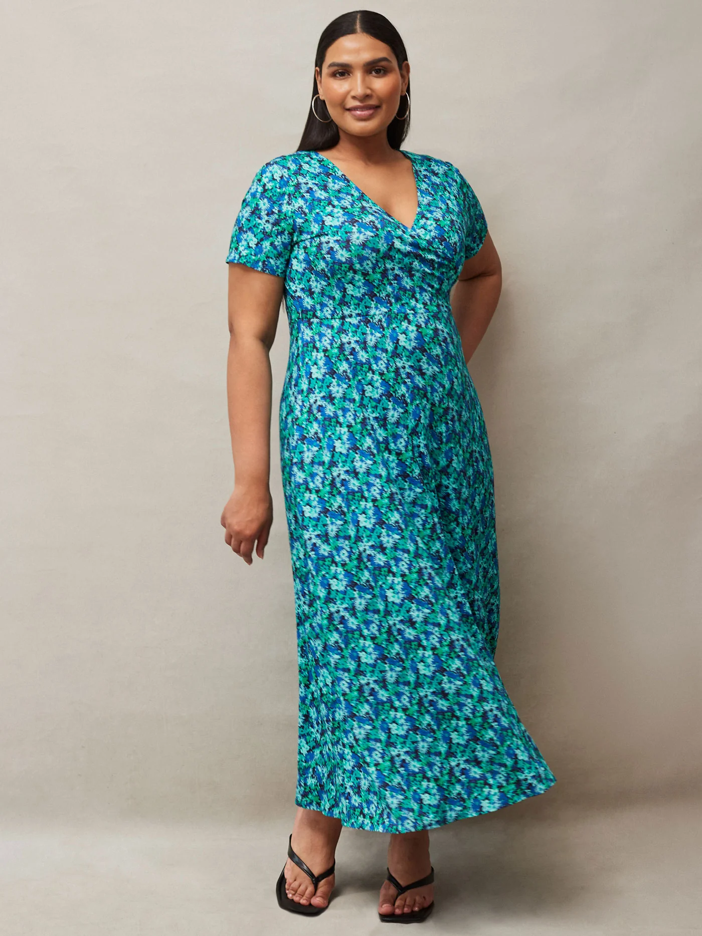 Blue Ditsy Print Wrap Midaxi Dress - Image 3