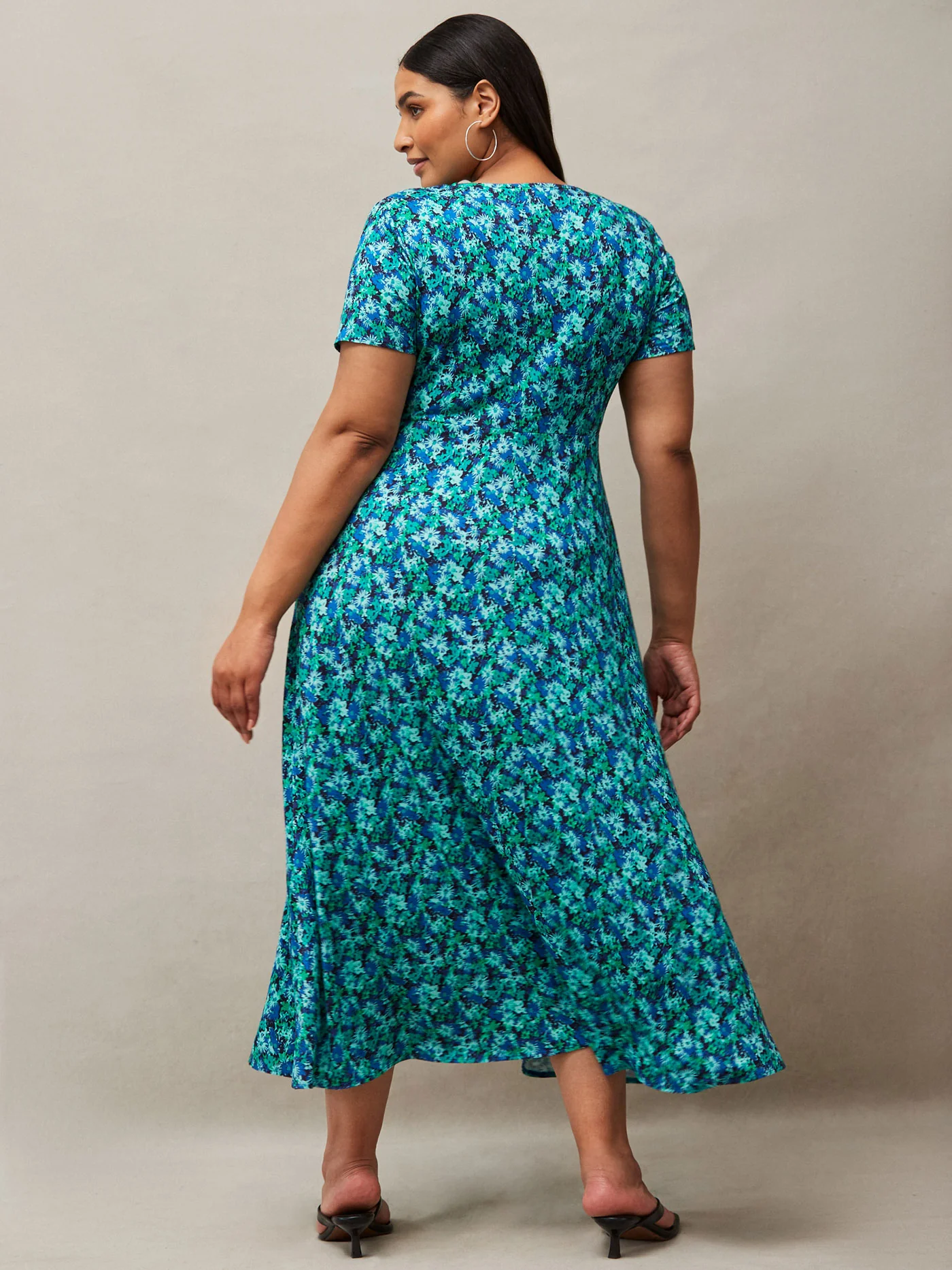 Blue Ditsy Print Wrap Midaxi Dress - Image 6