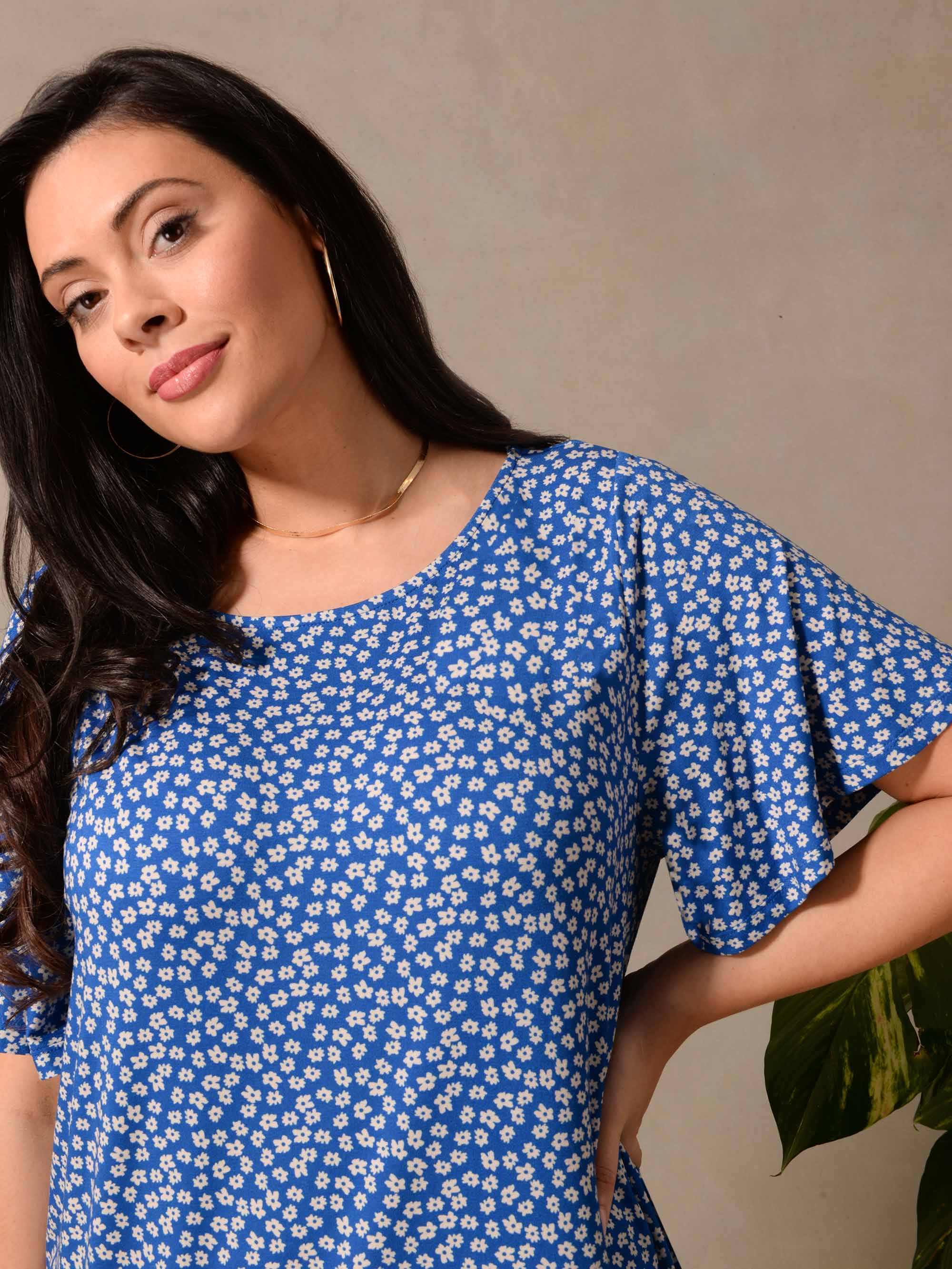 Blue Ditsy Slash Neck Jersey T-Shirt - Image 2