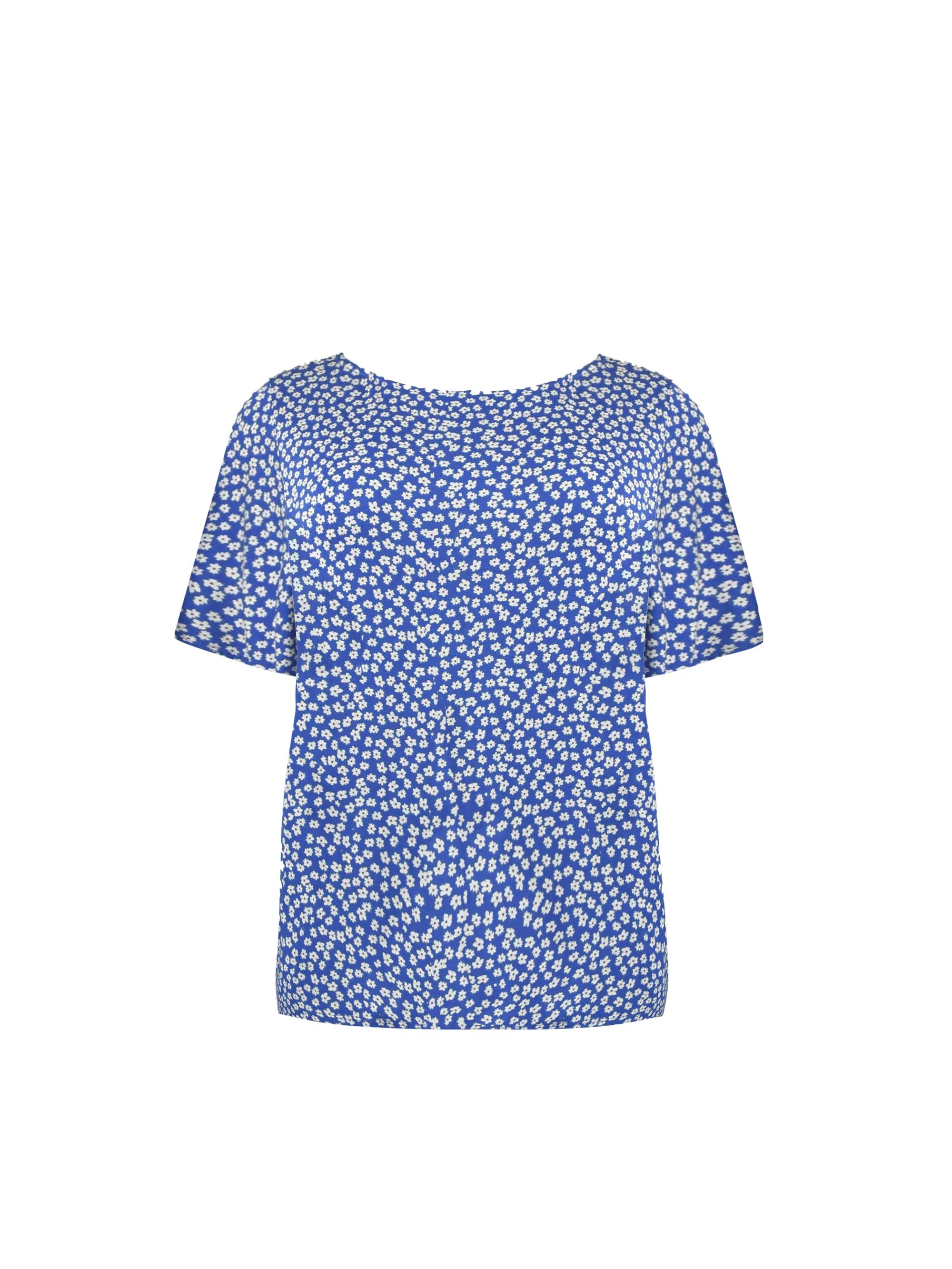 Blue Ditsy Slash Neck Jersey T-Shirt - Image 4