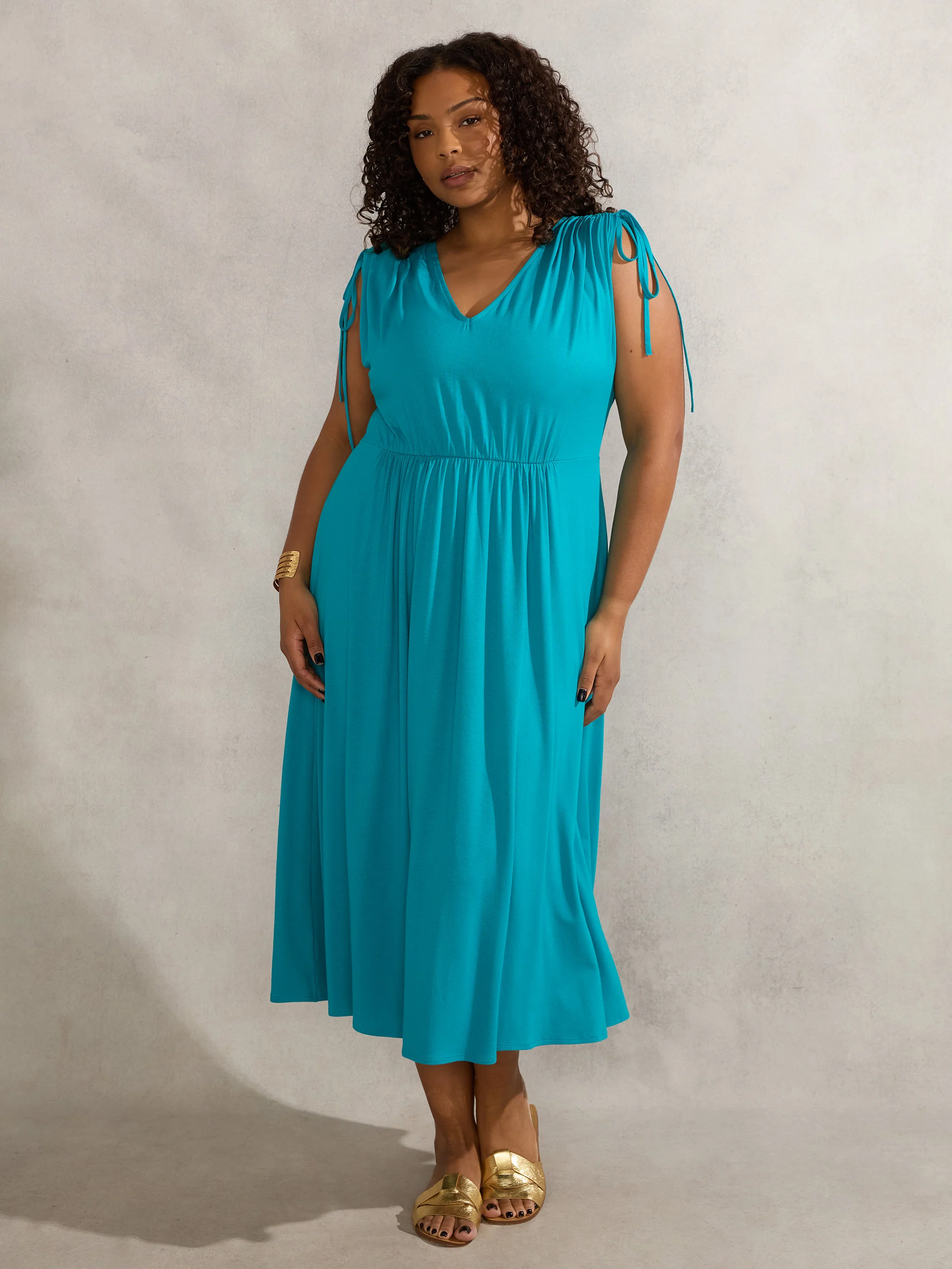 Blue Drawstring Midi Dress - Image 2