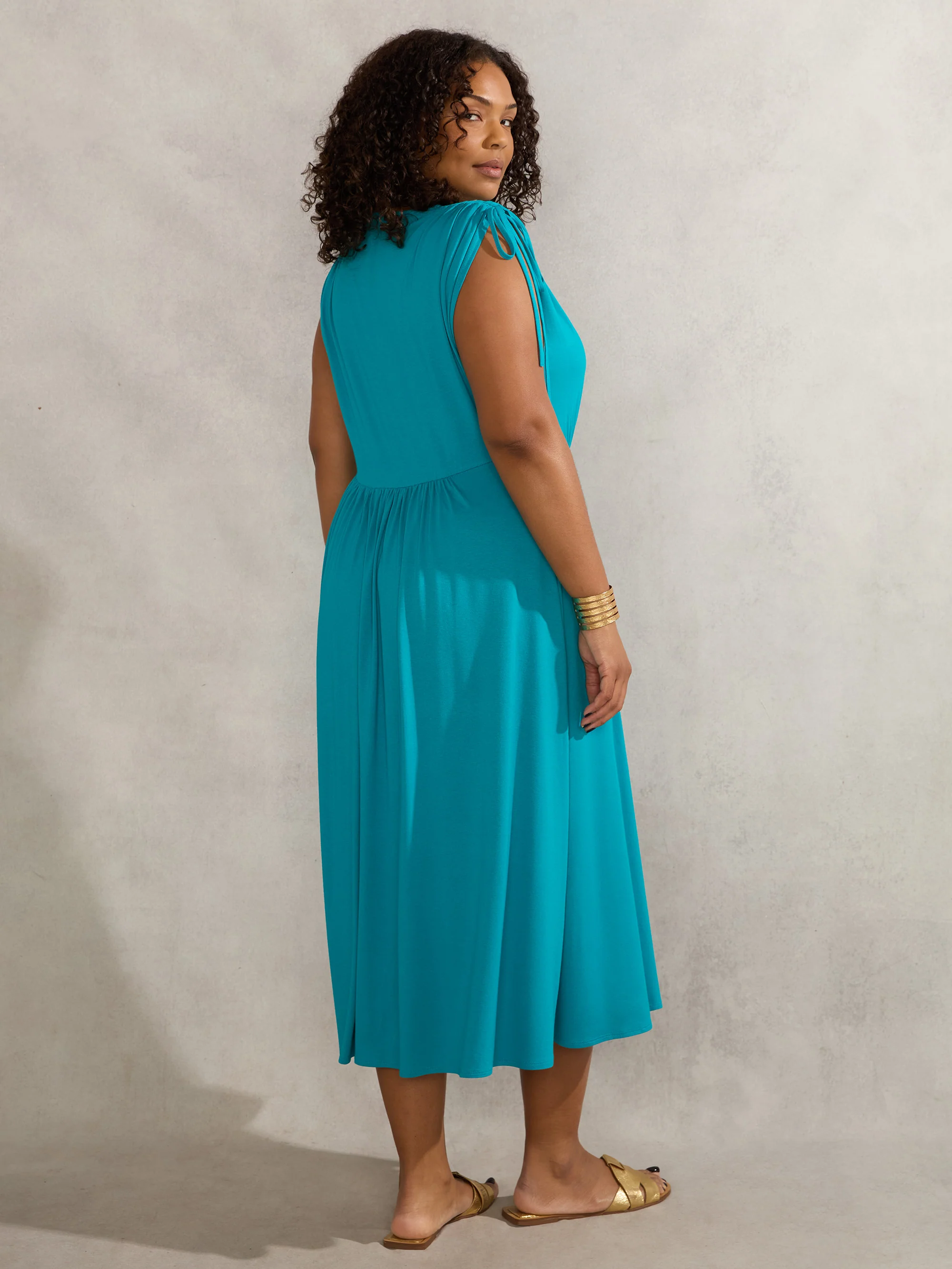 Blue Drawstring Midi Dress - Image 4