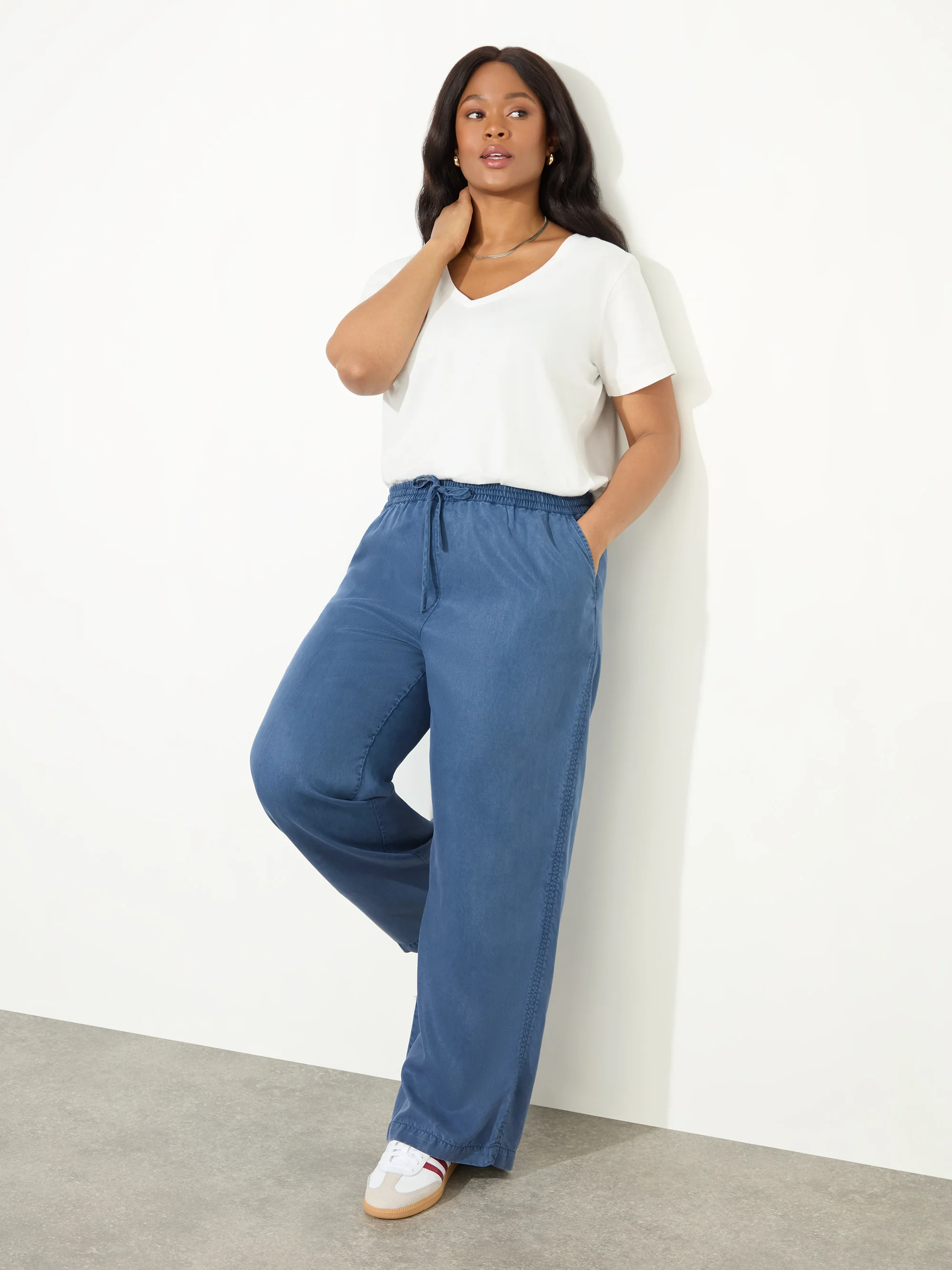 Blue Drawstring Wide Leg Trouser - Image 3