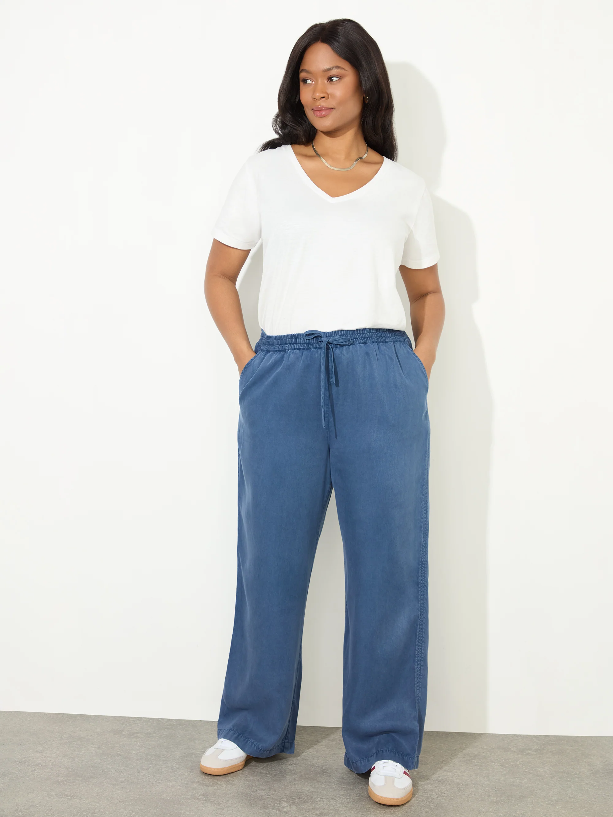 Blue Drawstring Wide Leg Trouser - Image 4