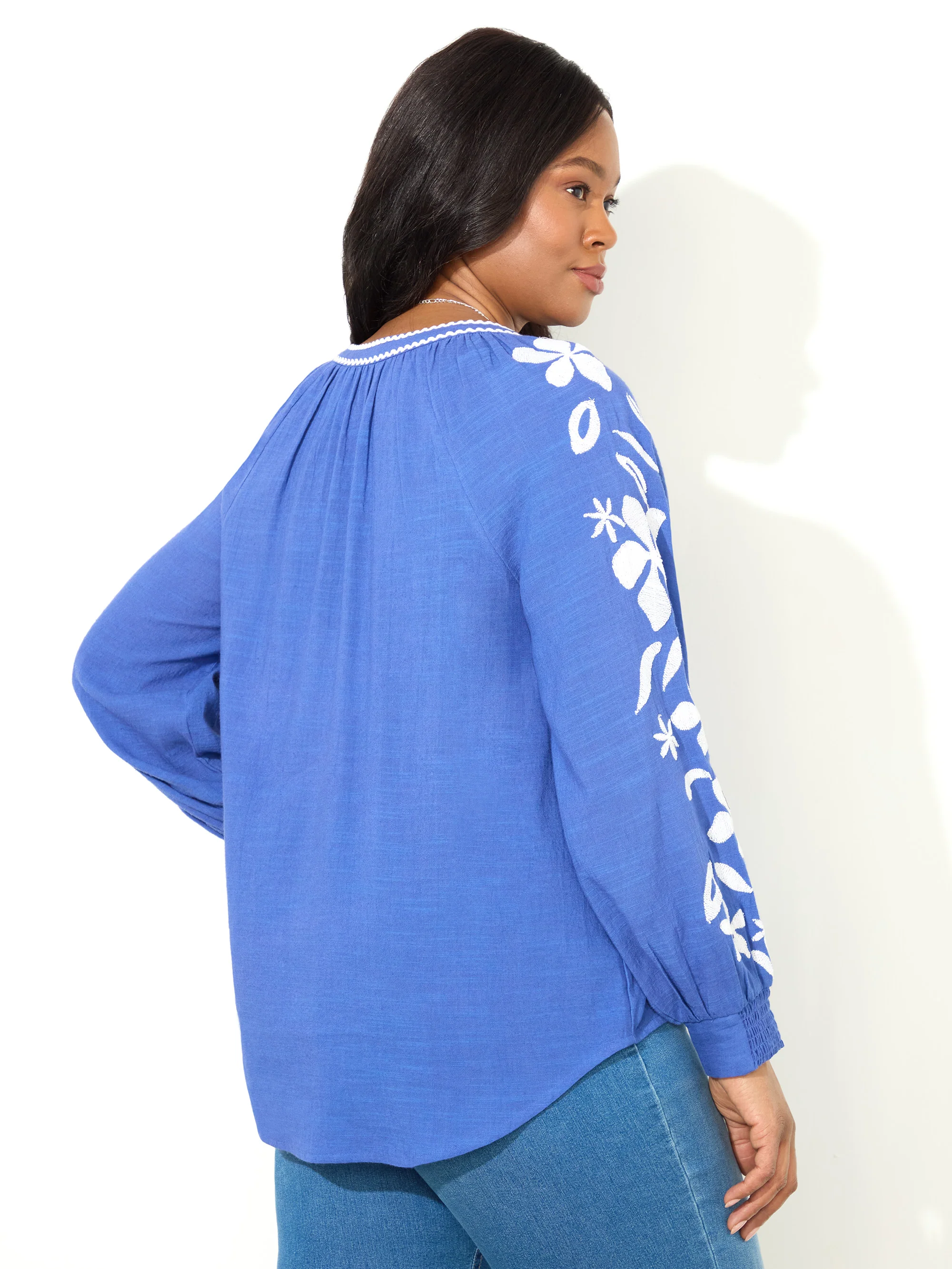 Blue Embroidered Relaxed Blouse - Image 6