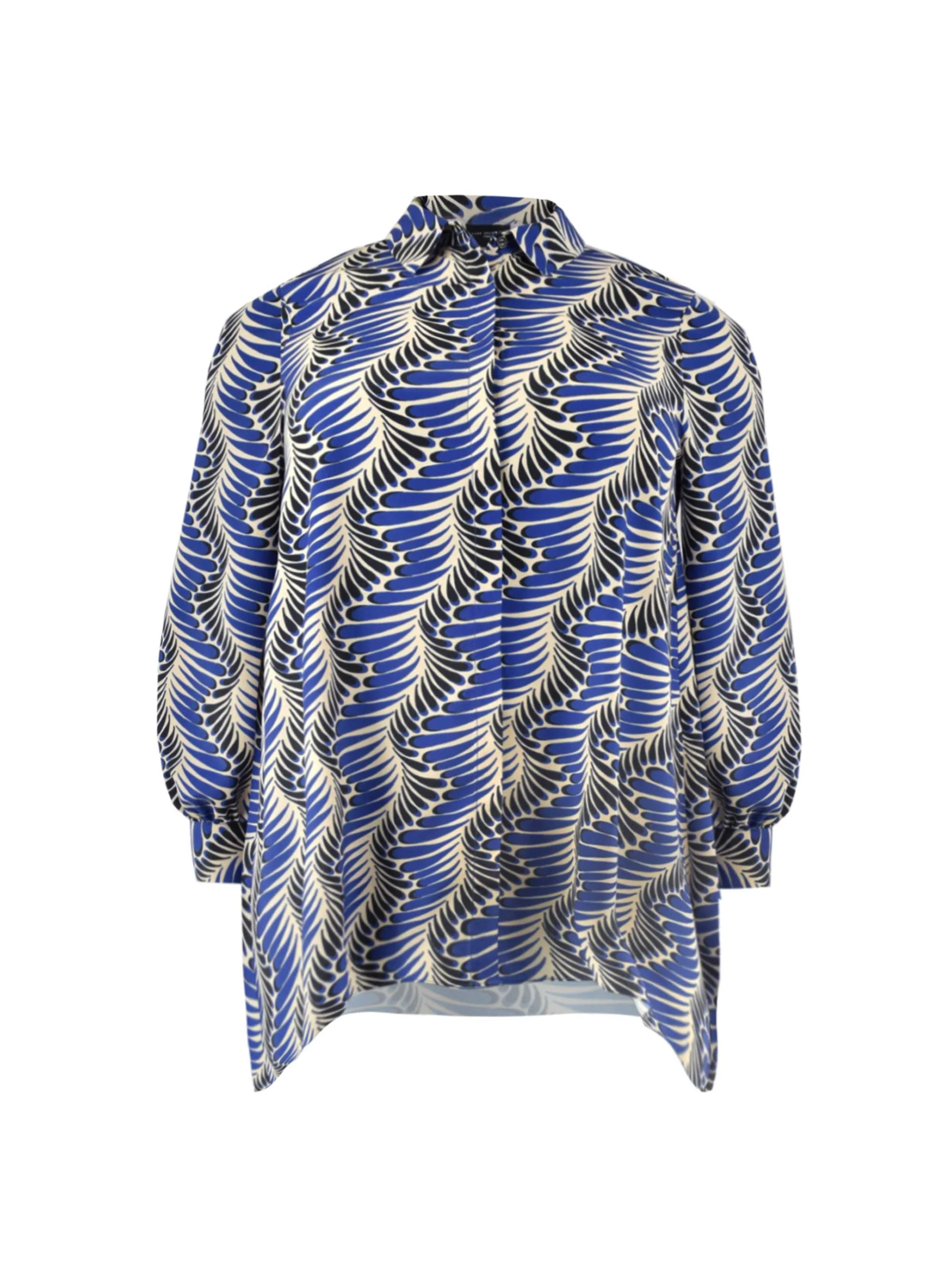 Blue Feather Print Hanky Hem Longline Shirt - Image 5