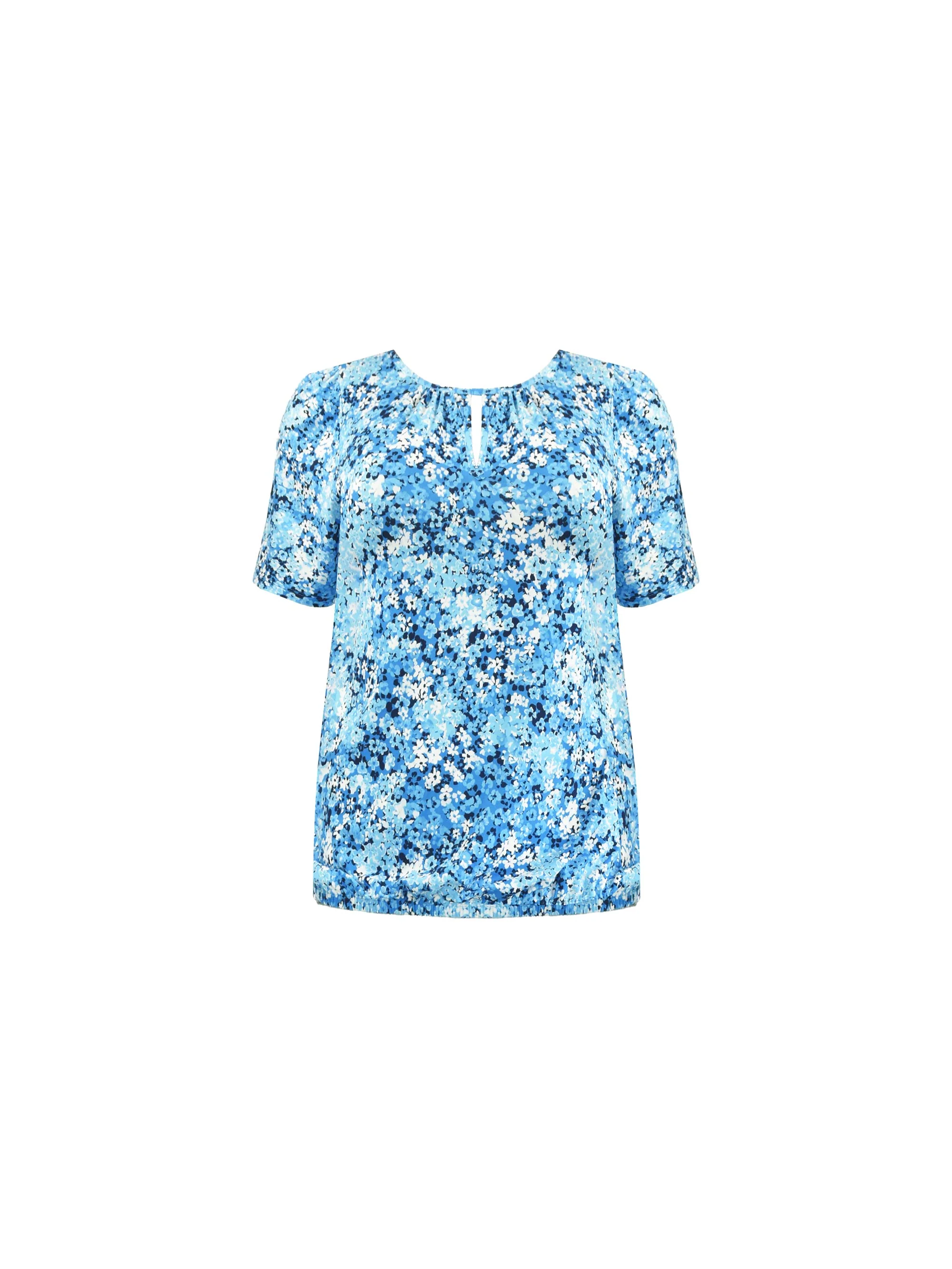 Blue Floral Jersey Keyhole Top - Image 6
