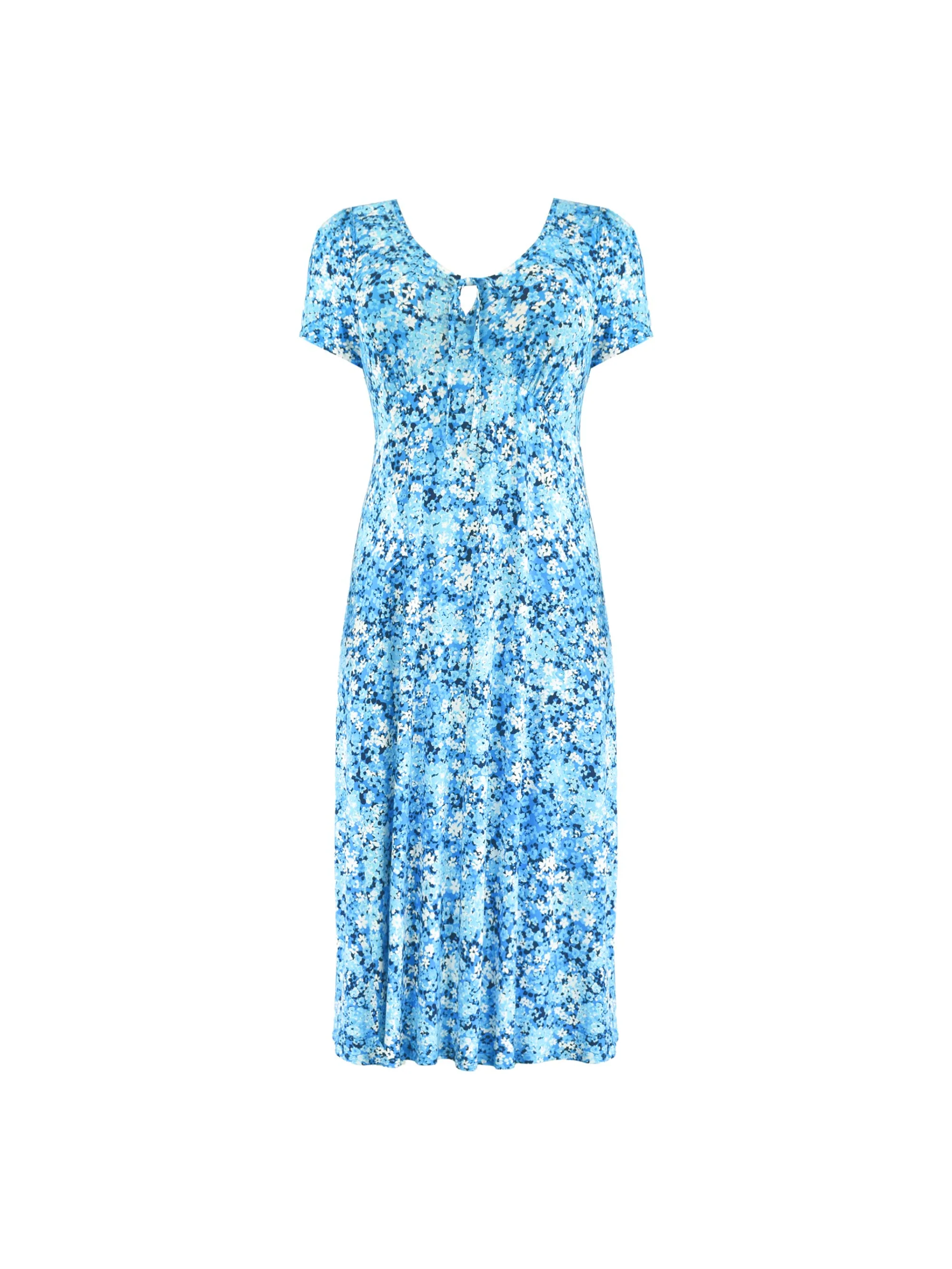Blue Floral Jersey Tie Front Midi Dress - Image 7