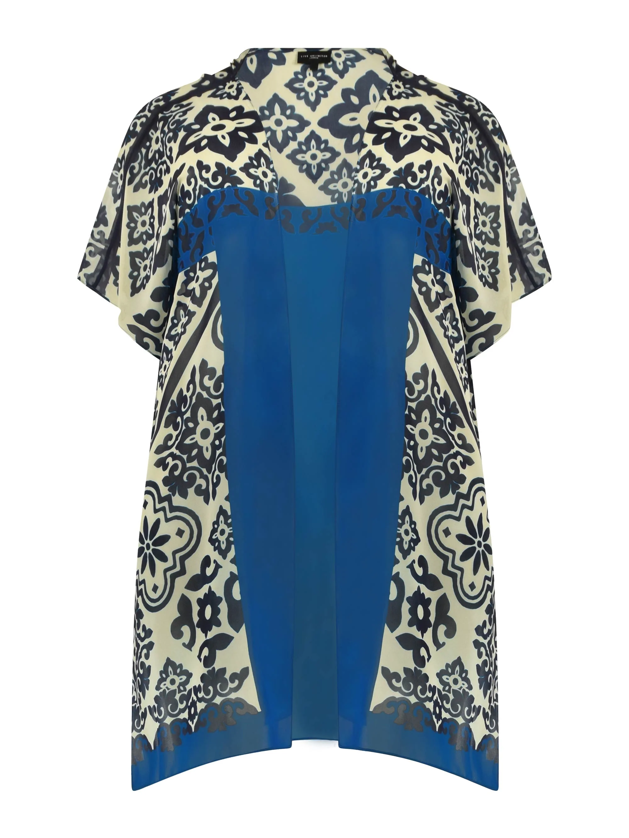 Blue Floral Placement Print Longline Kimono - Image 7