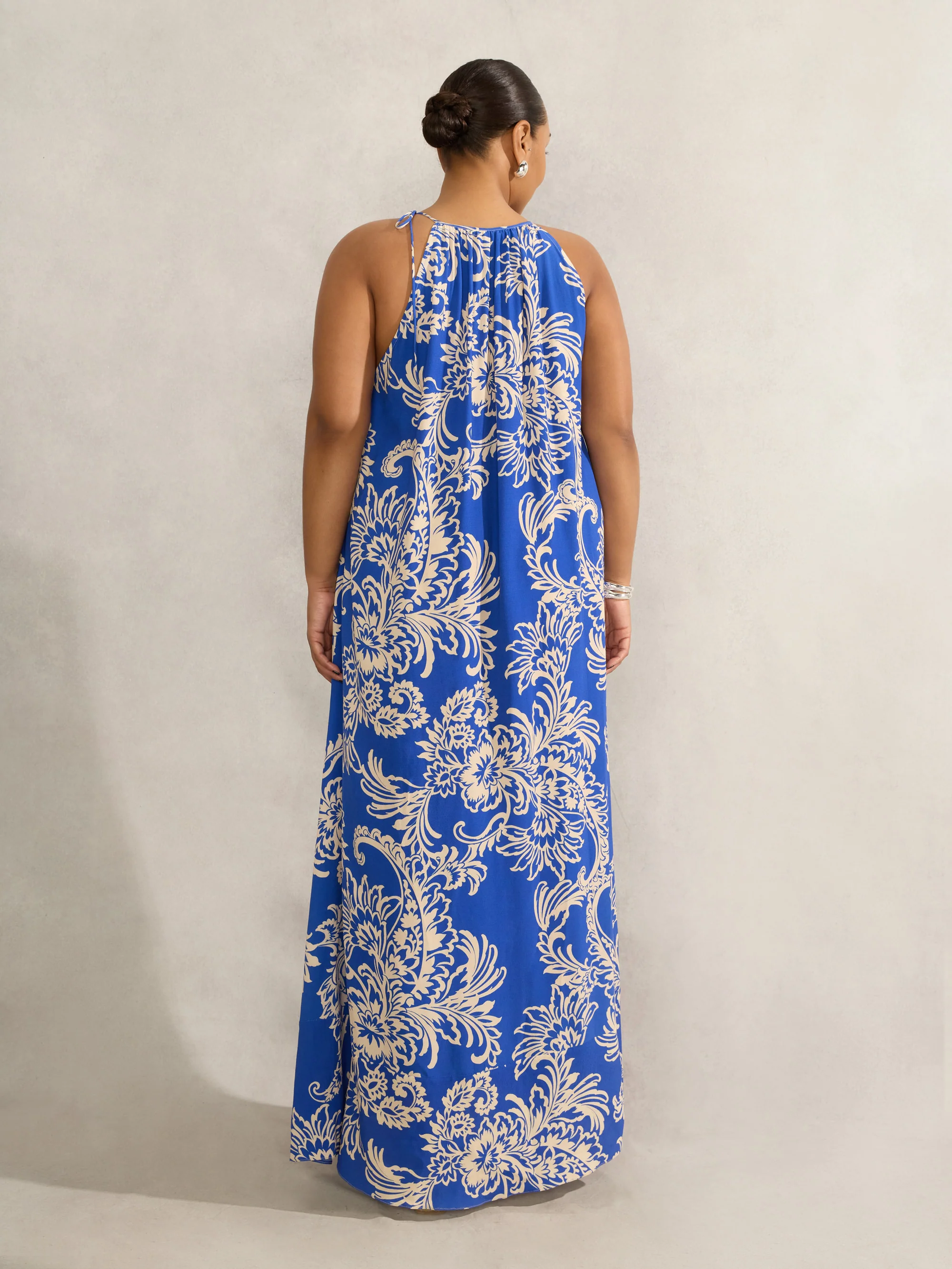 Blue Floral Print Halter Neck Maxi Dress - Image 6