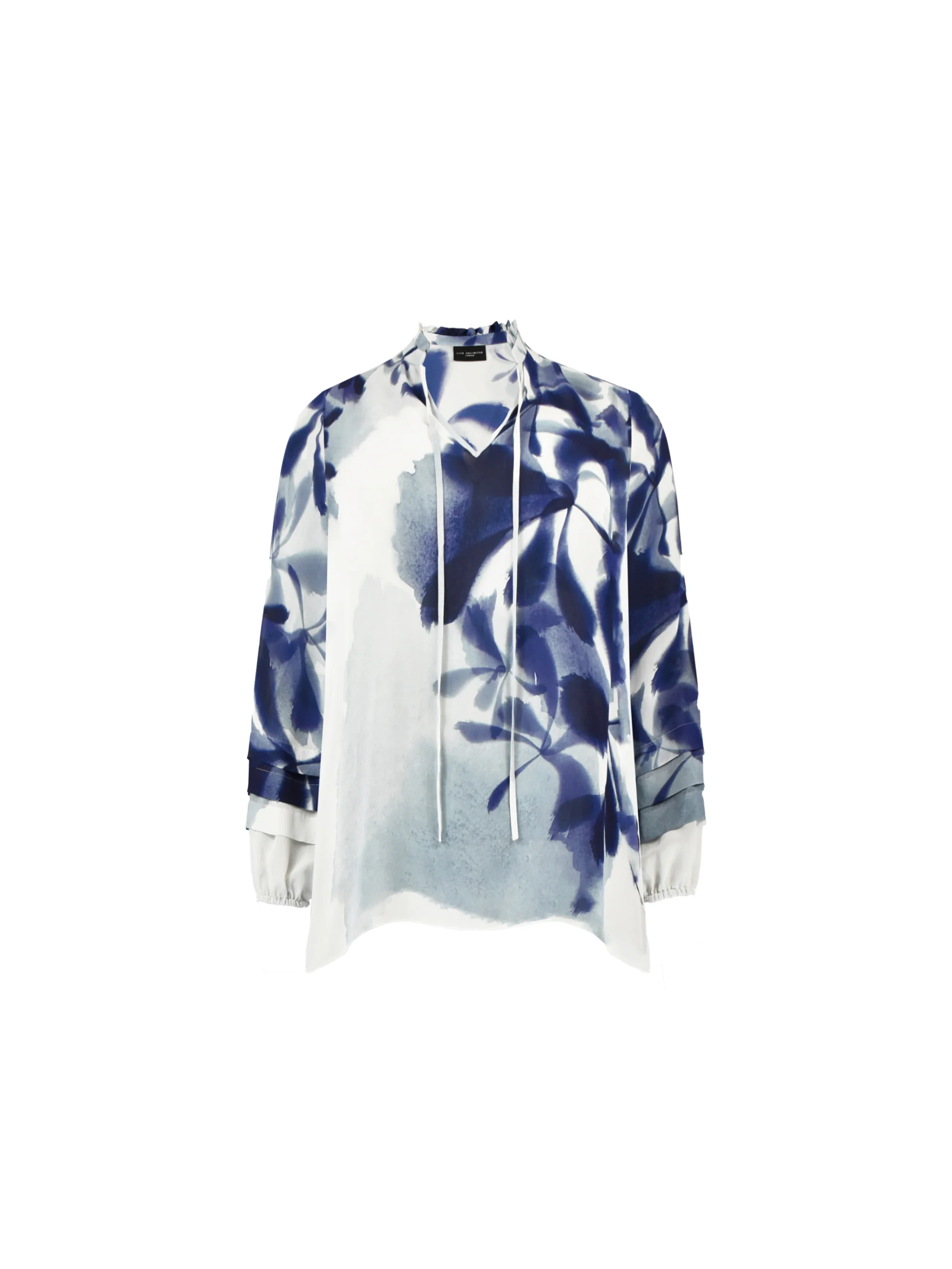 Blue Floral Print Pleat Sleeve Blouse - Image 9