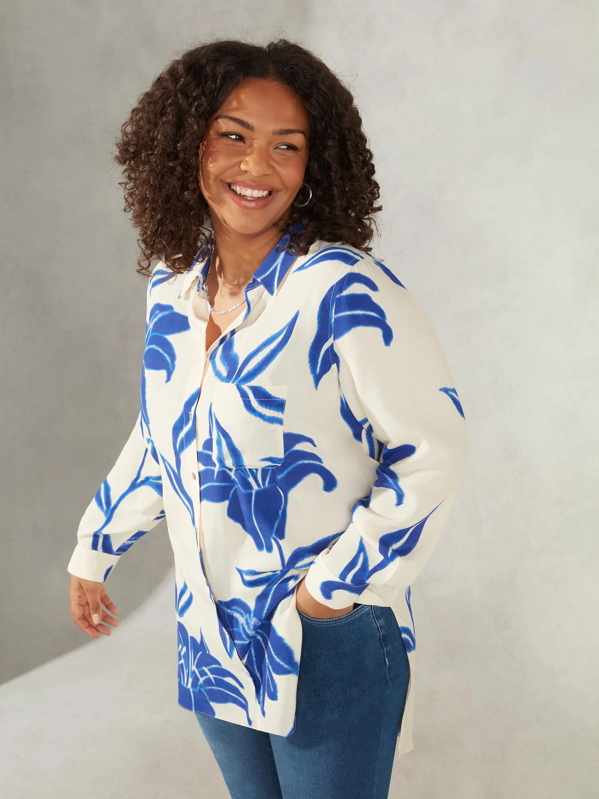Blue Floral Print Resort Shirt - Image 6