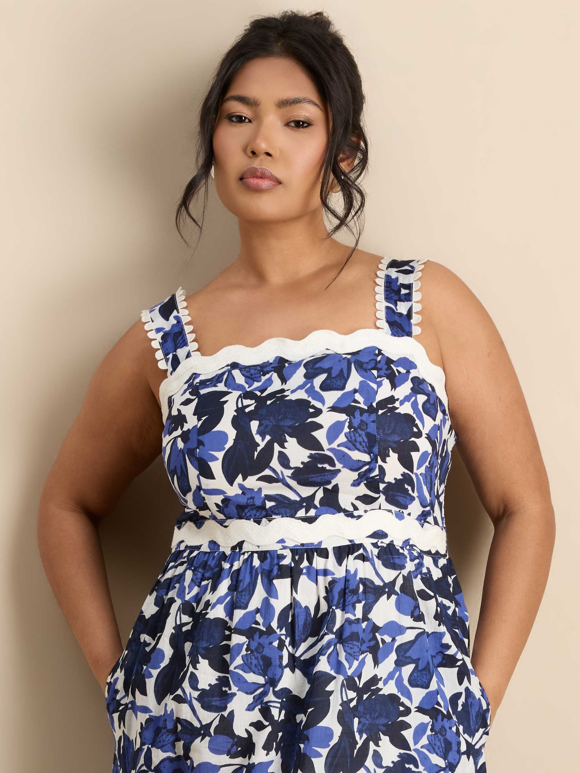 Blue Cotton Floral Print Tiered Maxi Dress - Image 4