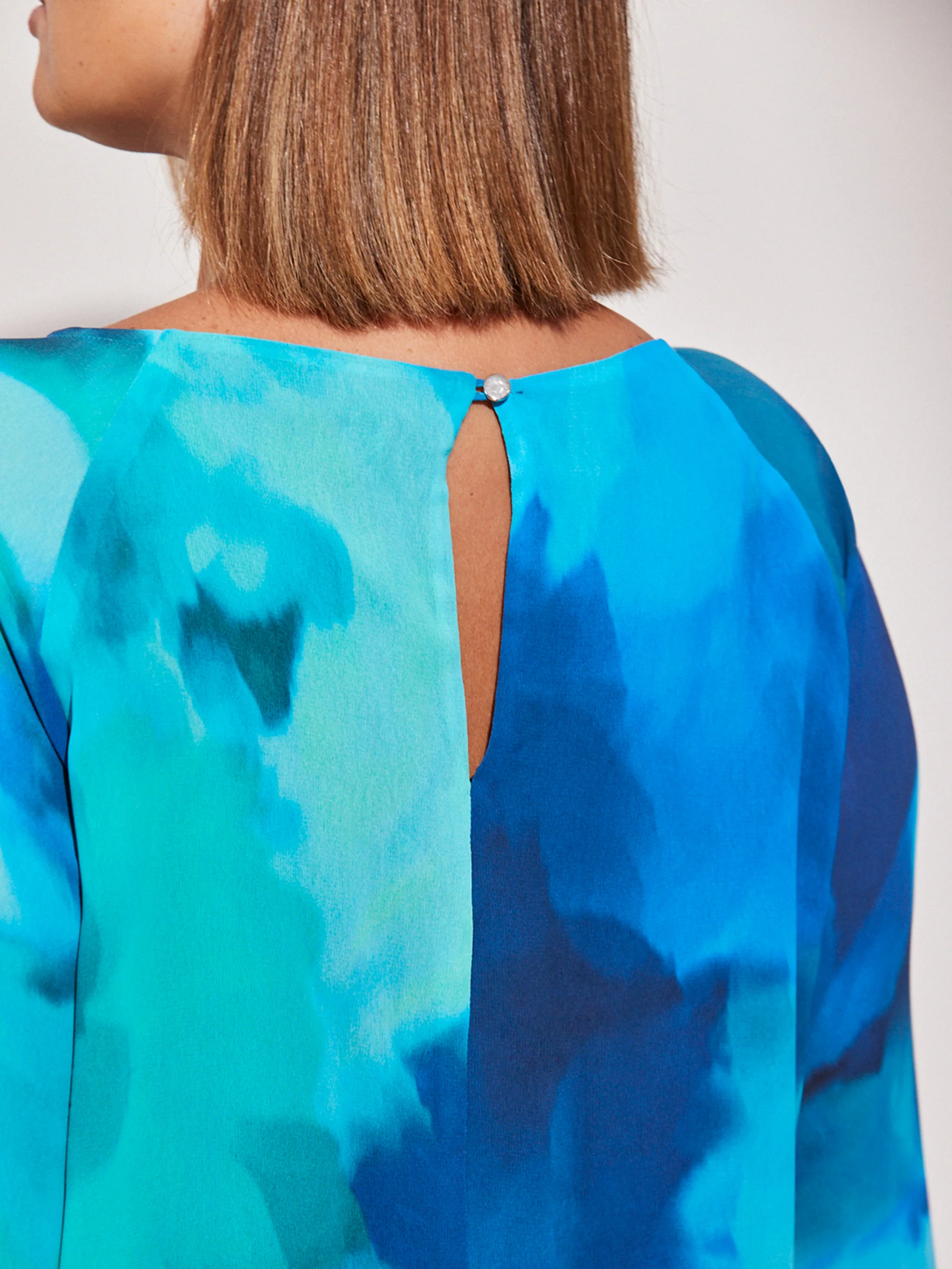 Blue Floral Printed Frill Blouse - Image 4