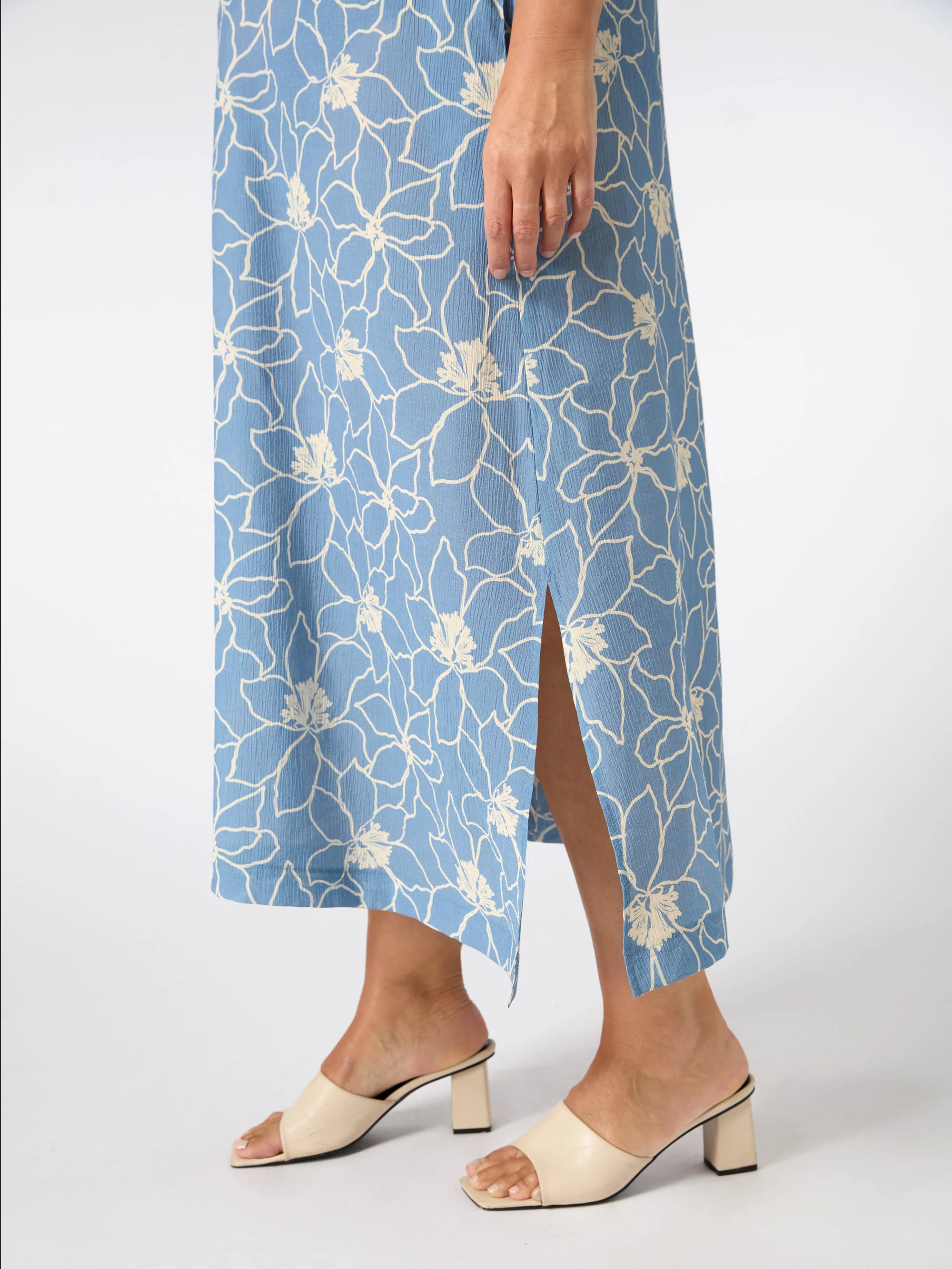 Blue Floral V Neck T-Shirt Dress - Image 2