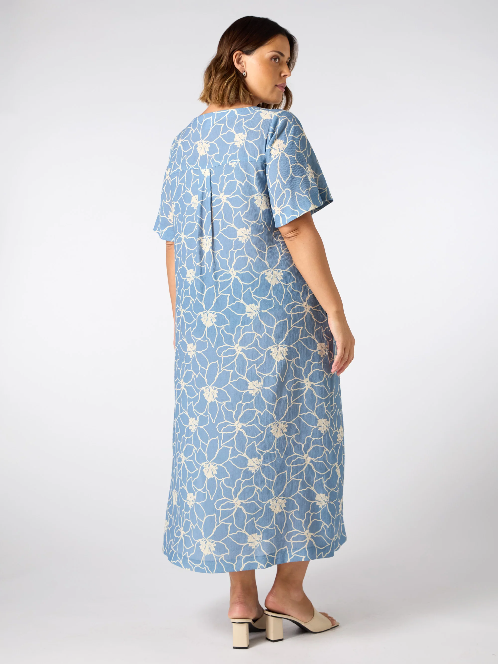 Blue Floral V Neck T-Shirt Dress - Image 4