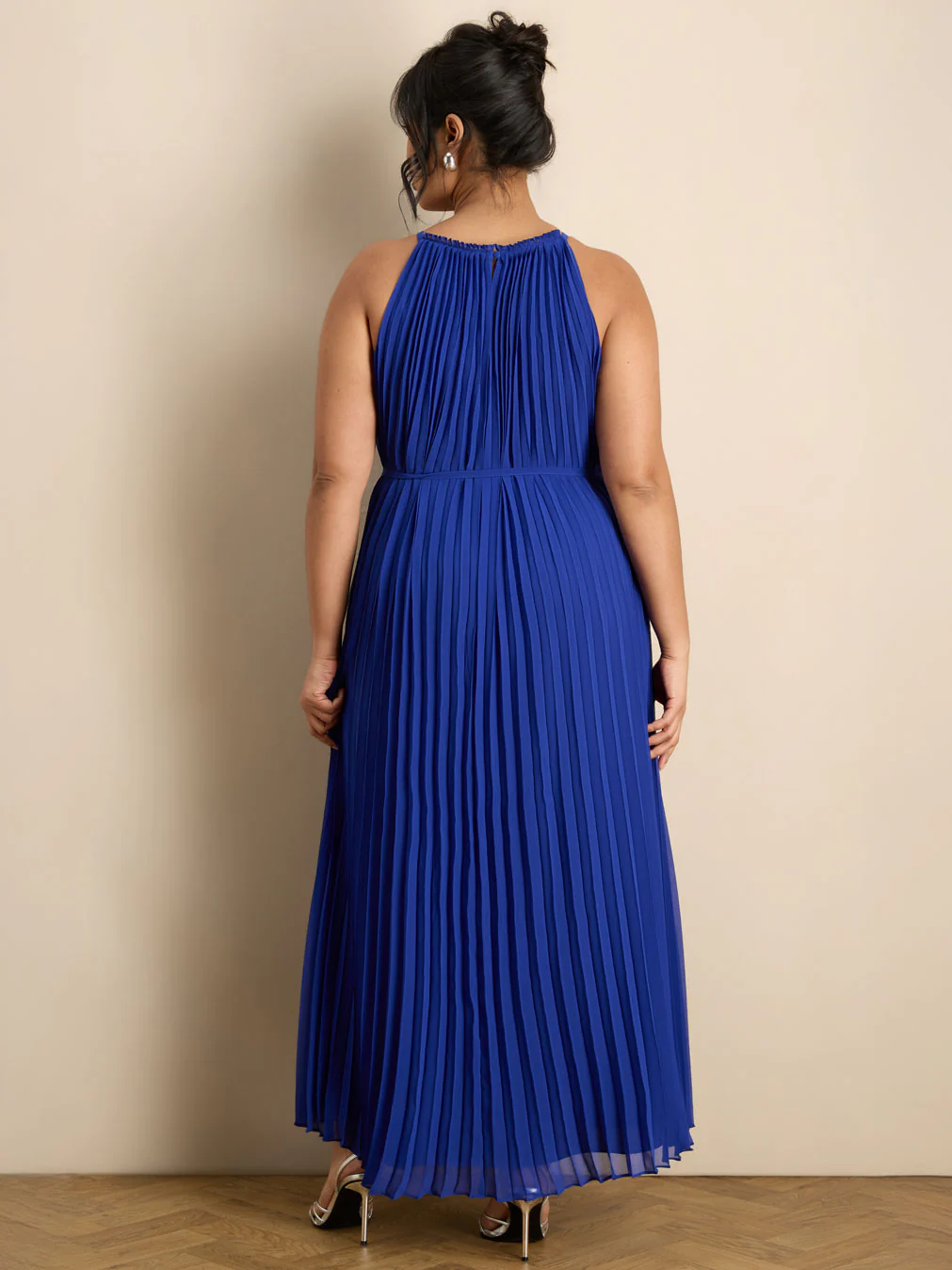 Blue Halter Pleated Maxi Dress - Image 4