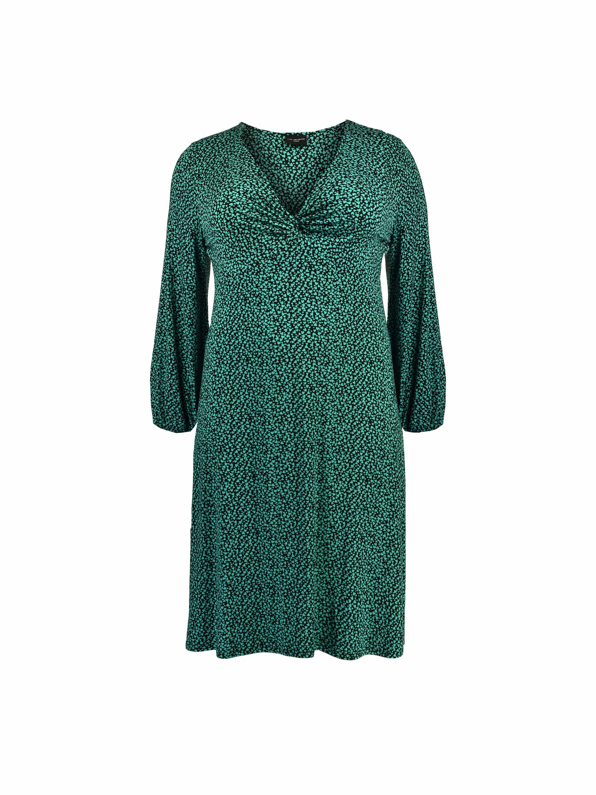 Green Heart Print Knot Front Jersey Dress - Image 4