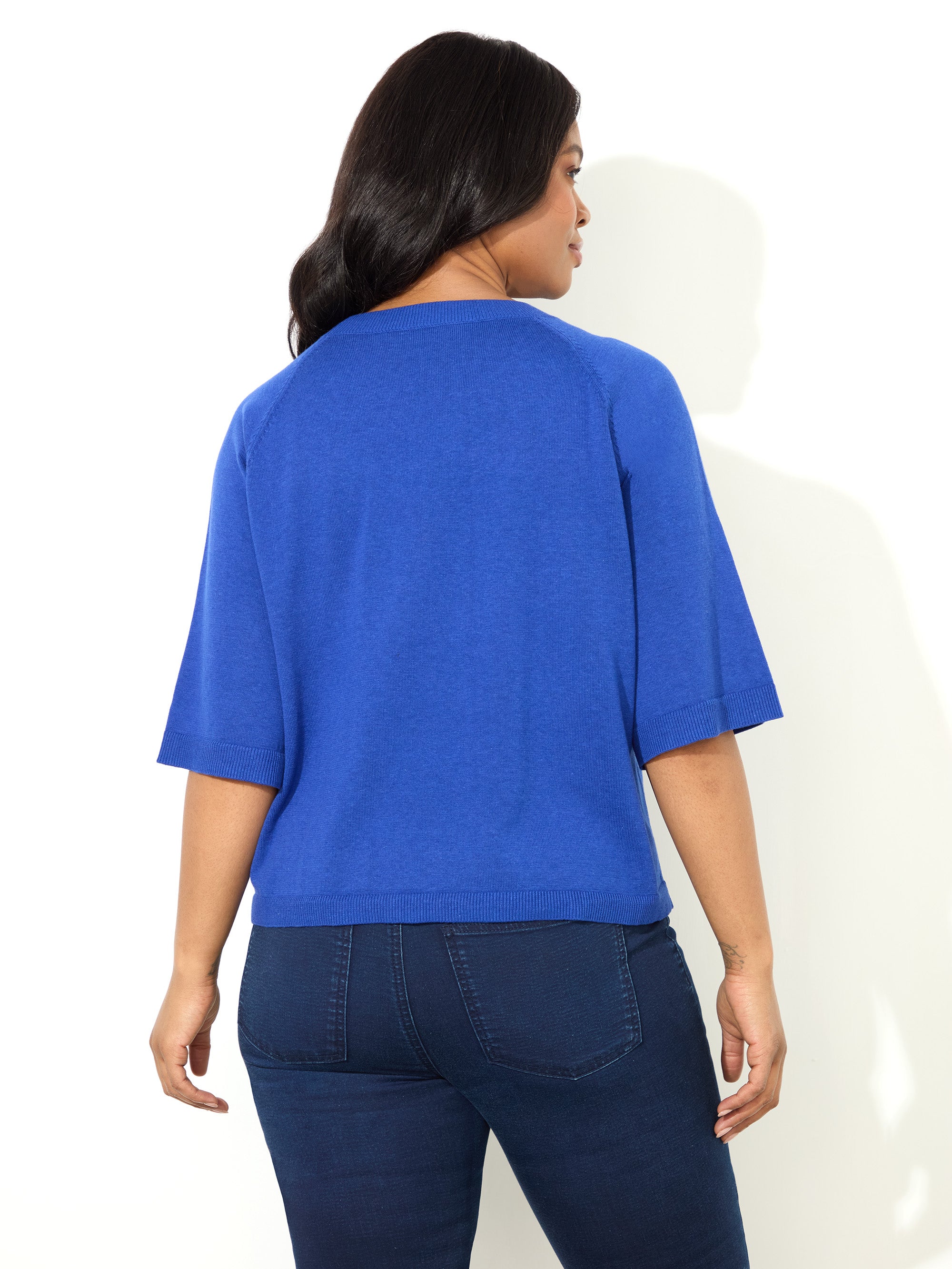 Blue Knitted Short Sleeve Jumper - Image 4