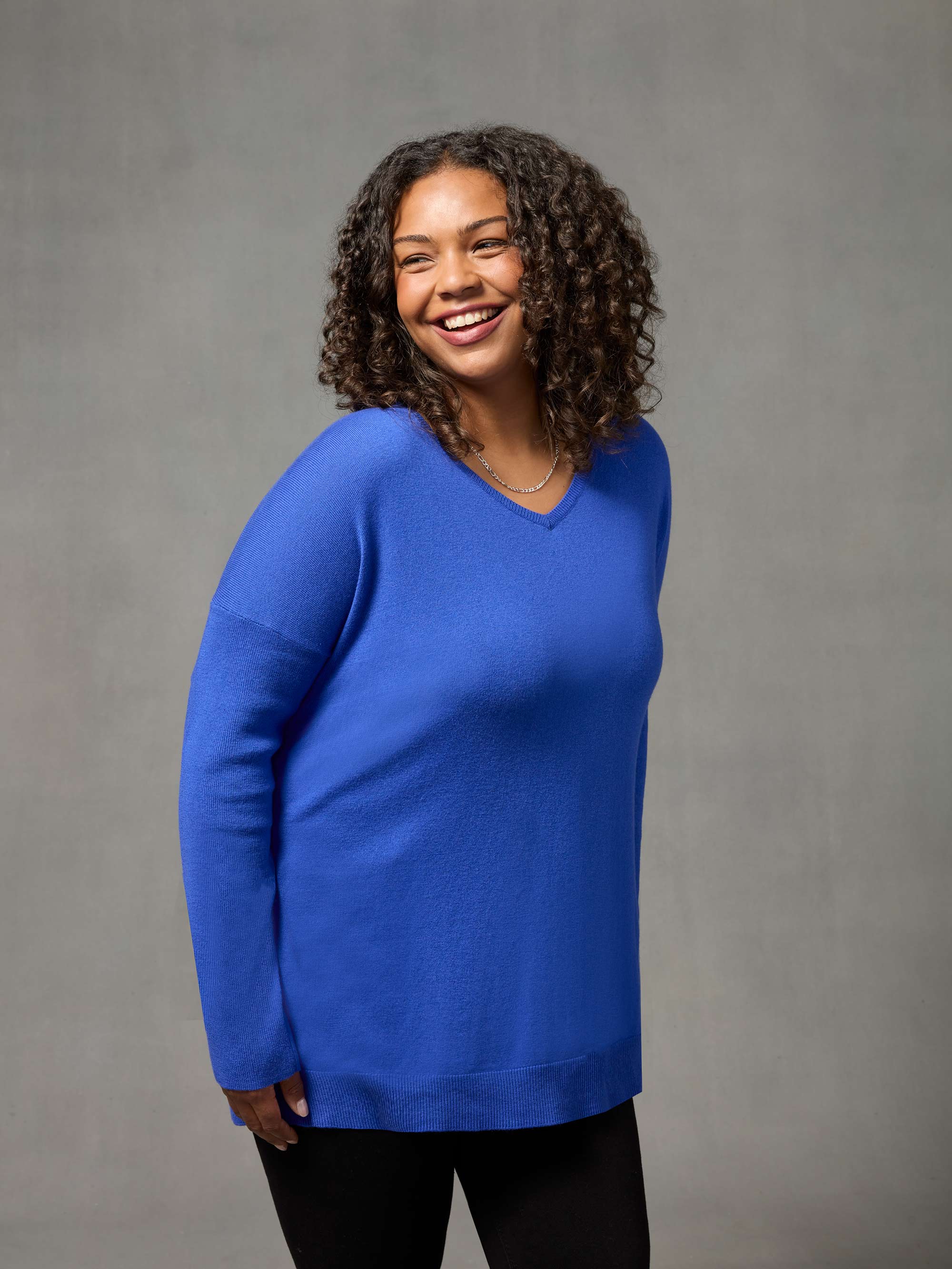 Blue Relaxed V-Neck Jumper - Image 4