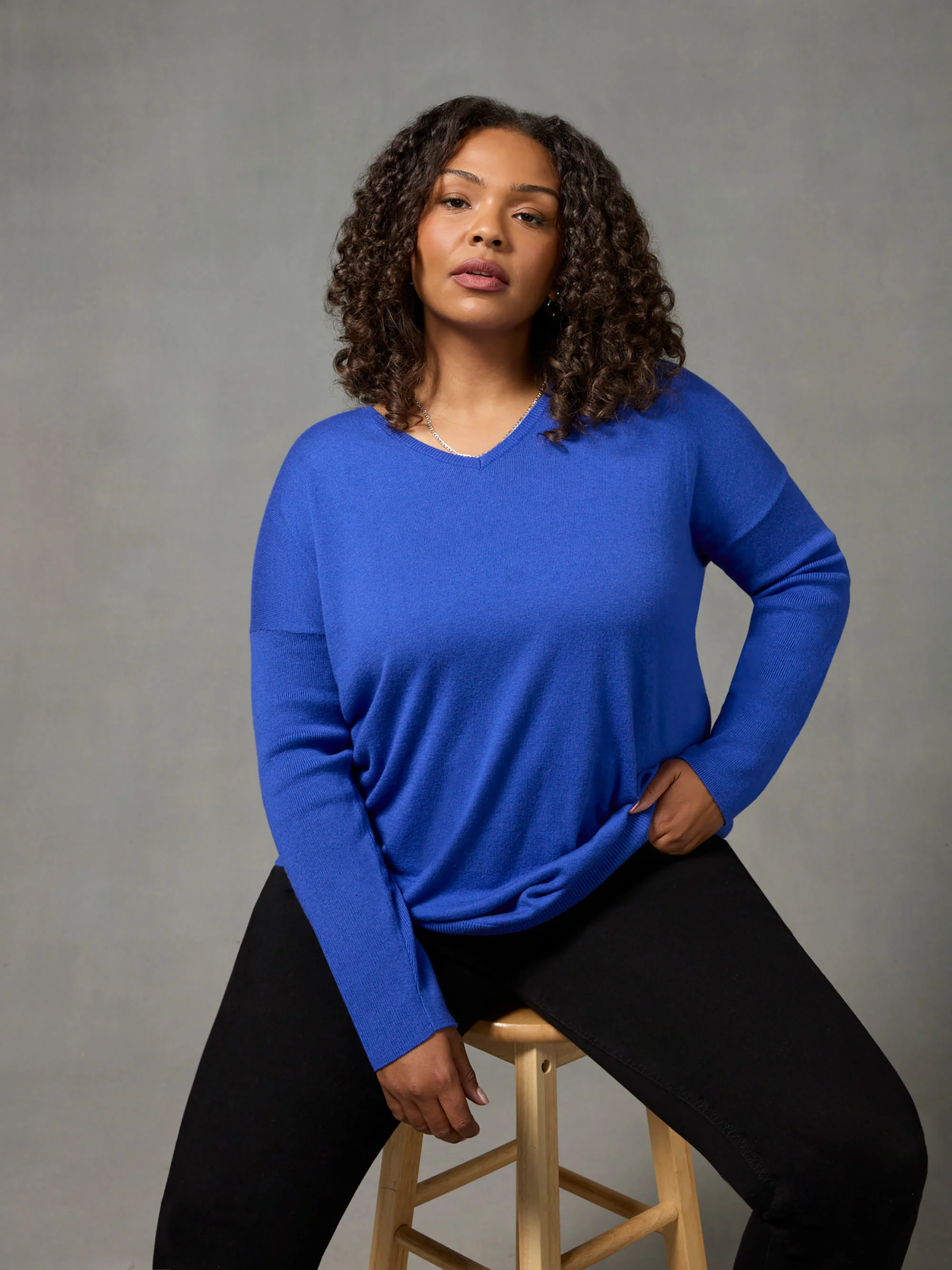 Blue Relaxed V-Neck Jumper - Image 5