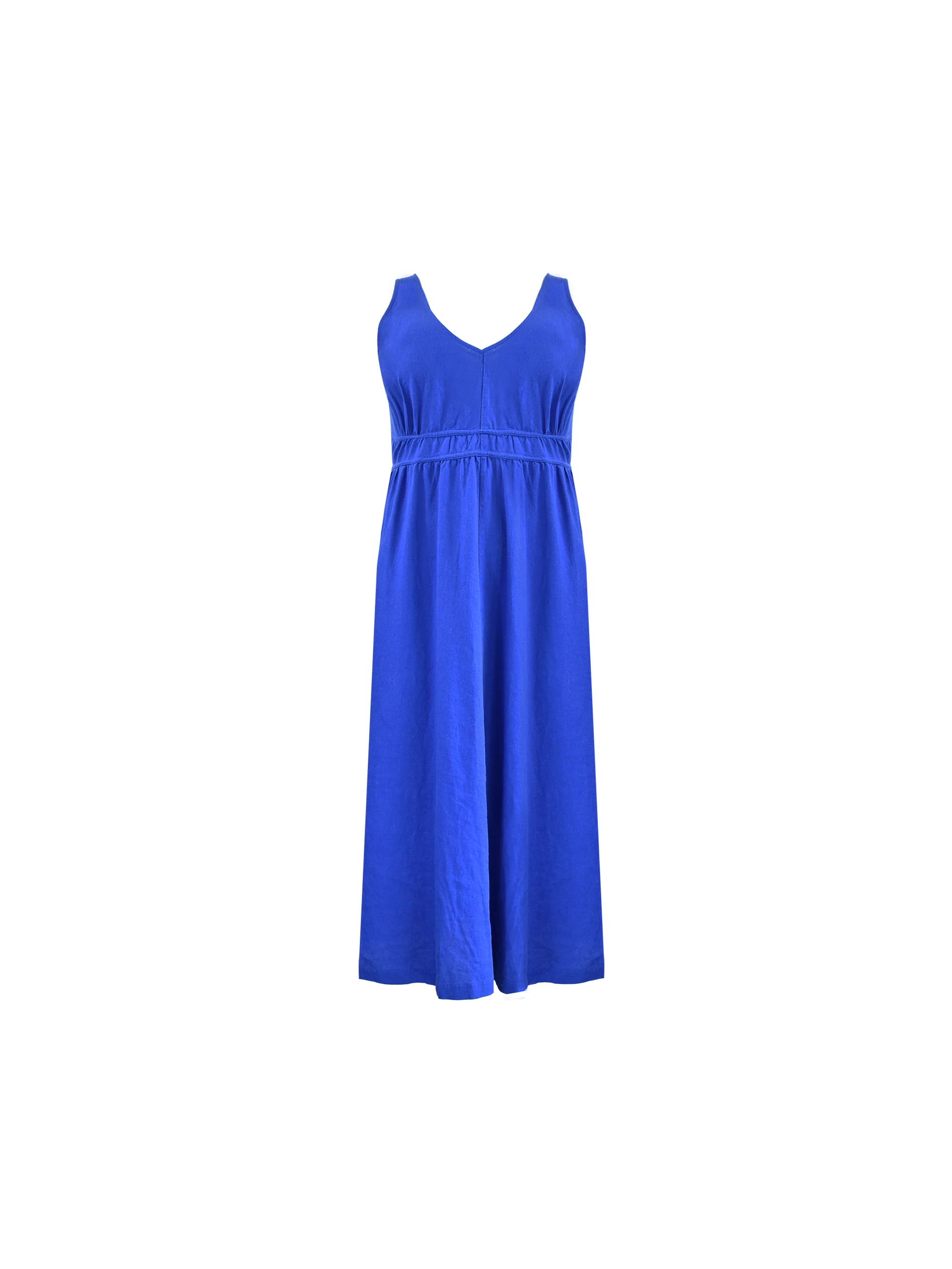 Blue Linen Blend V-Neck Midi Dress - Image 6