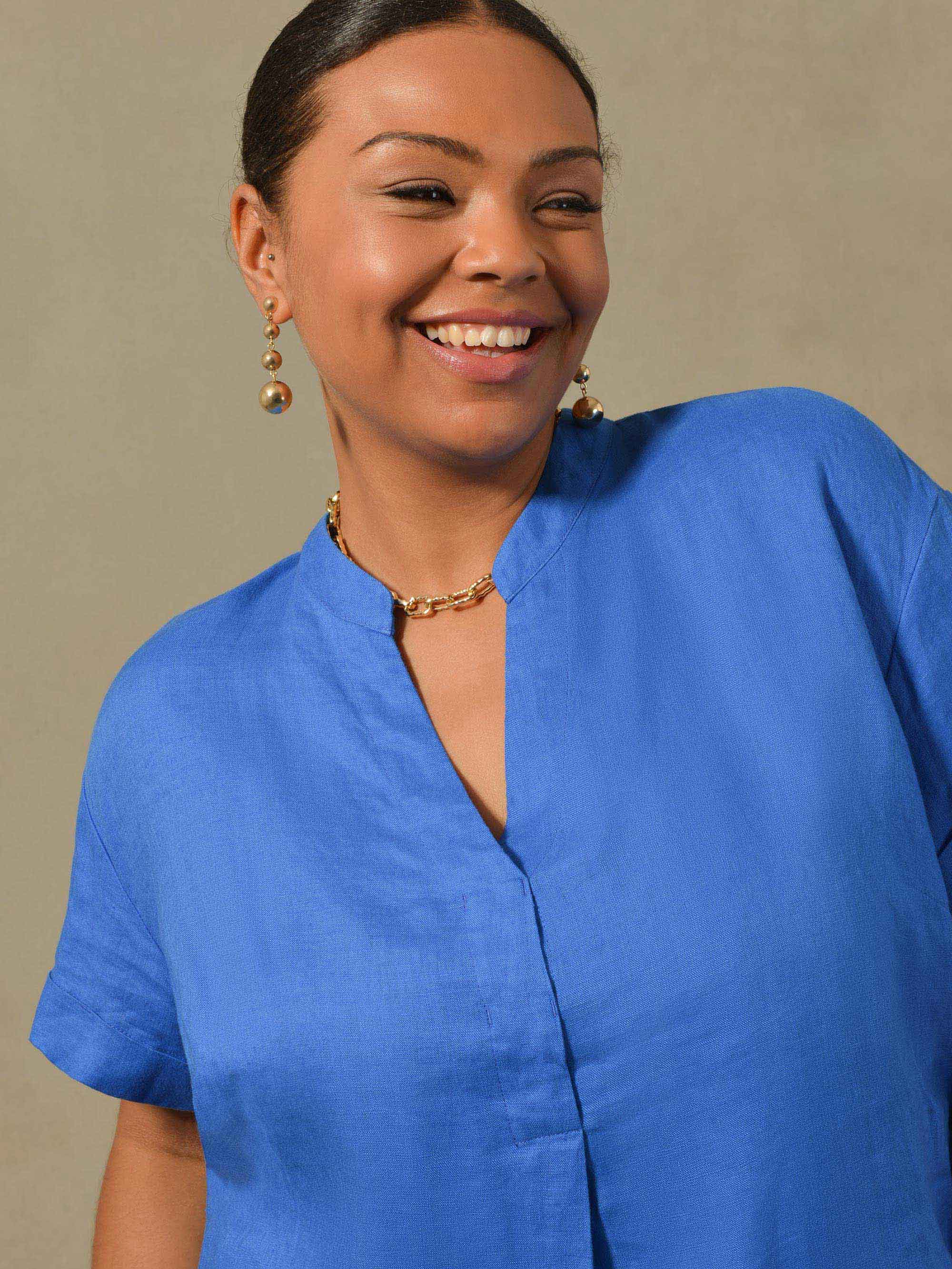 Blue Linen Shirt Dress - Image 3