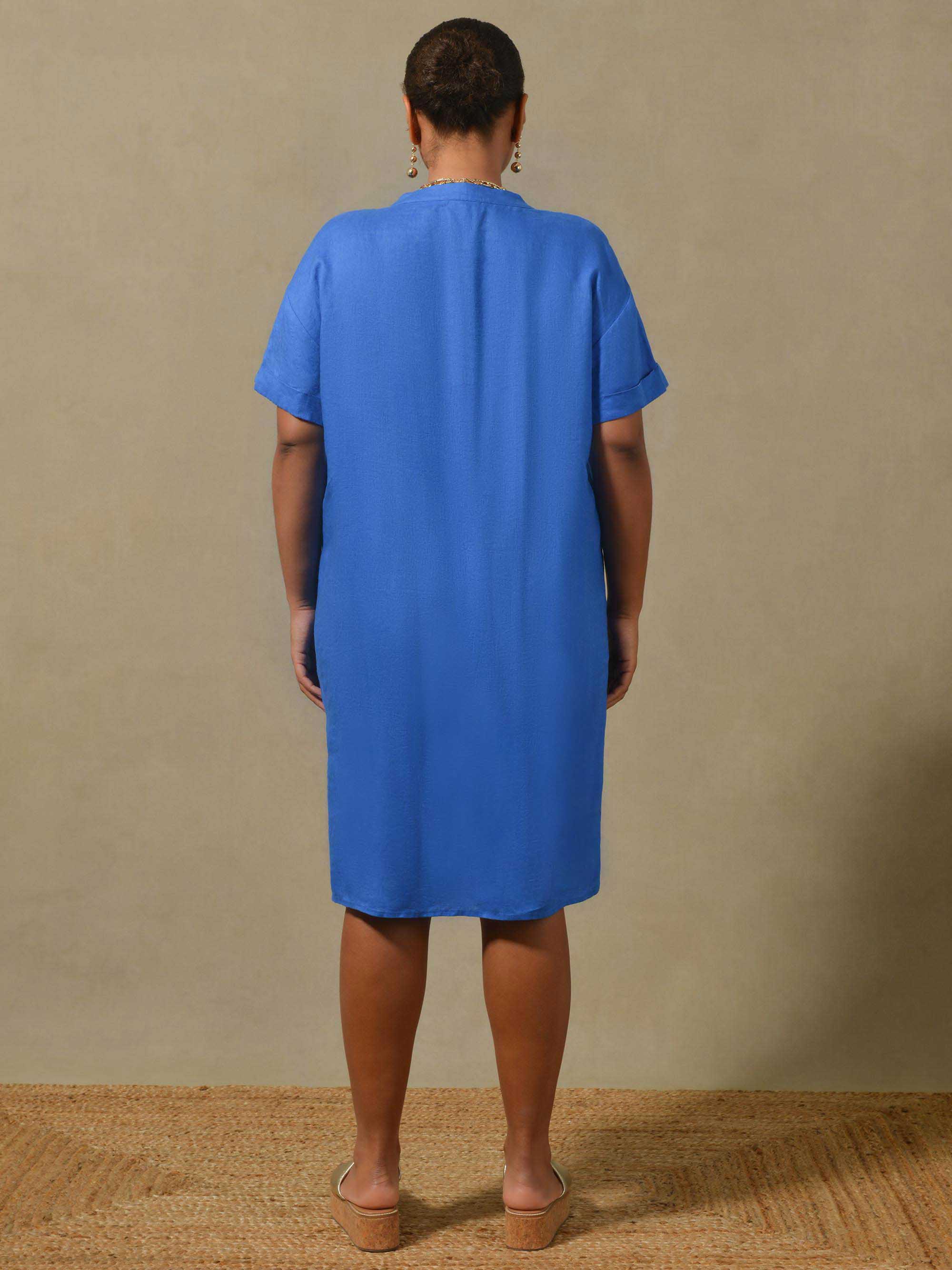 Blue Linen Shirt Dress - Image 4