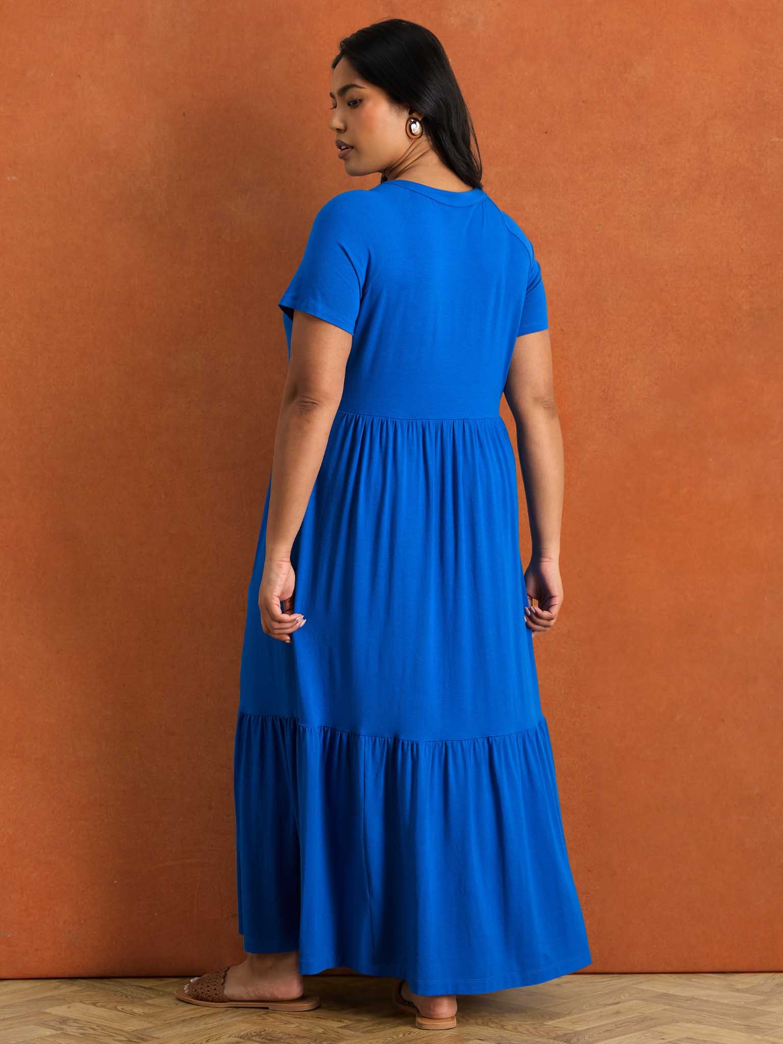Blue Nehru Collar Tiered Maxi Dress - Image 3