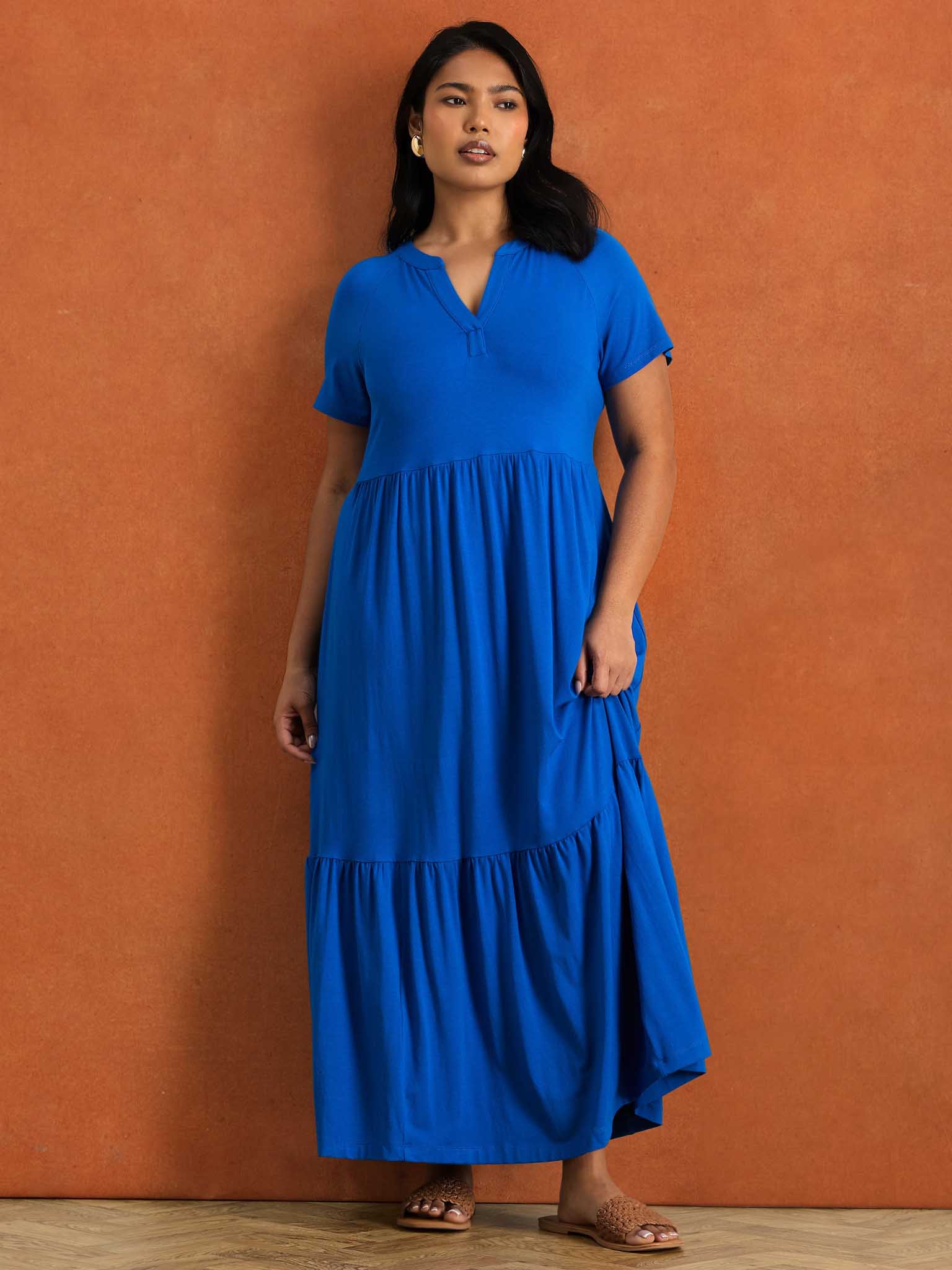 Blue Nehru Collar Tiered Maxi Dress - Image 4