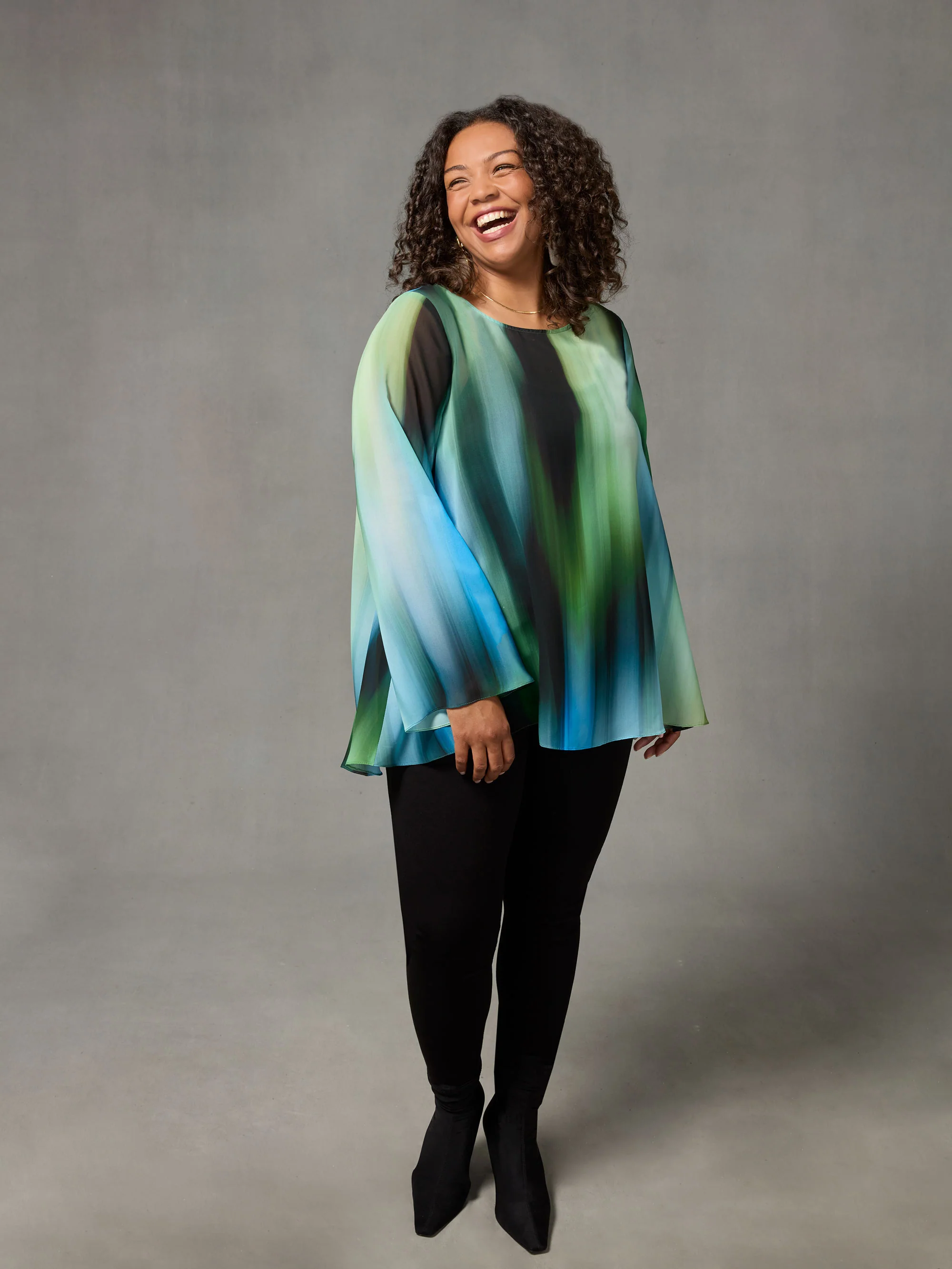 Blue Ombre Print High Low Chiffon Top - Image 3