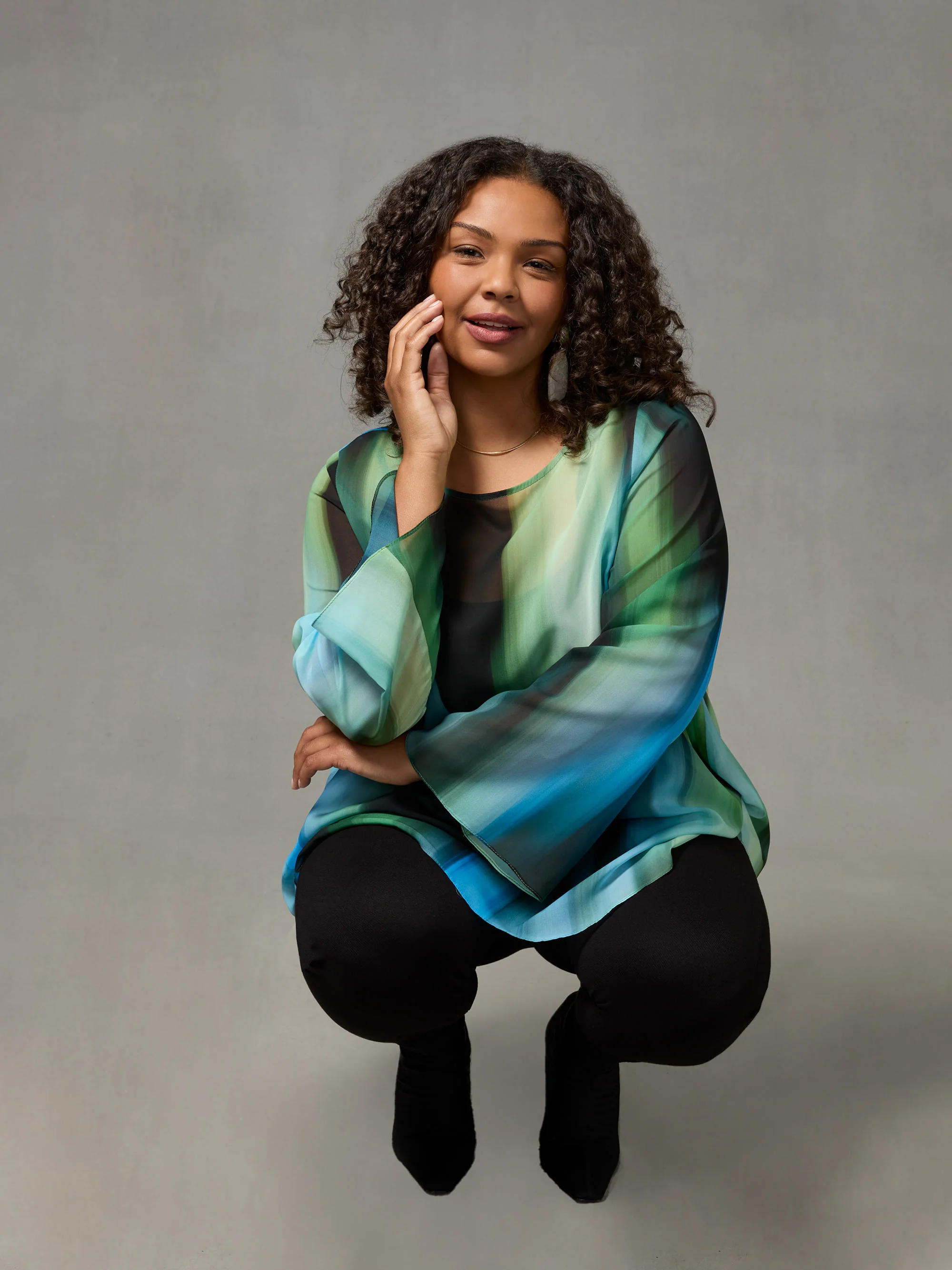Blue Ombre Print High Low Chiffon Top - Image 4
