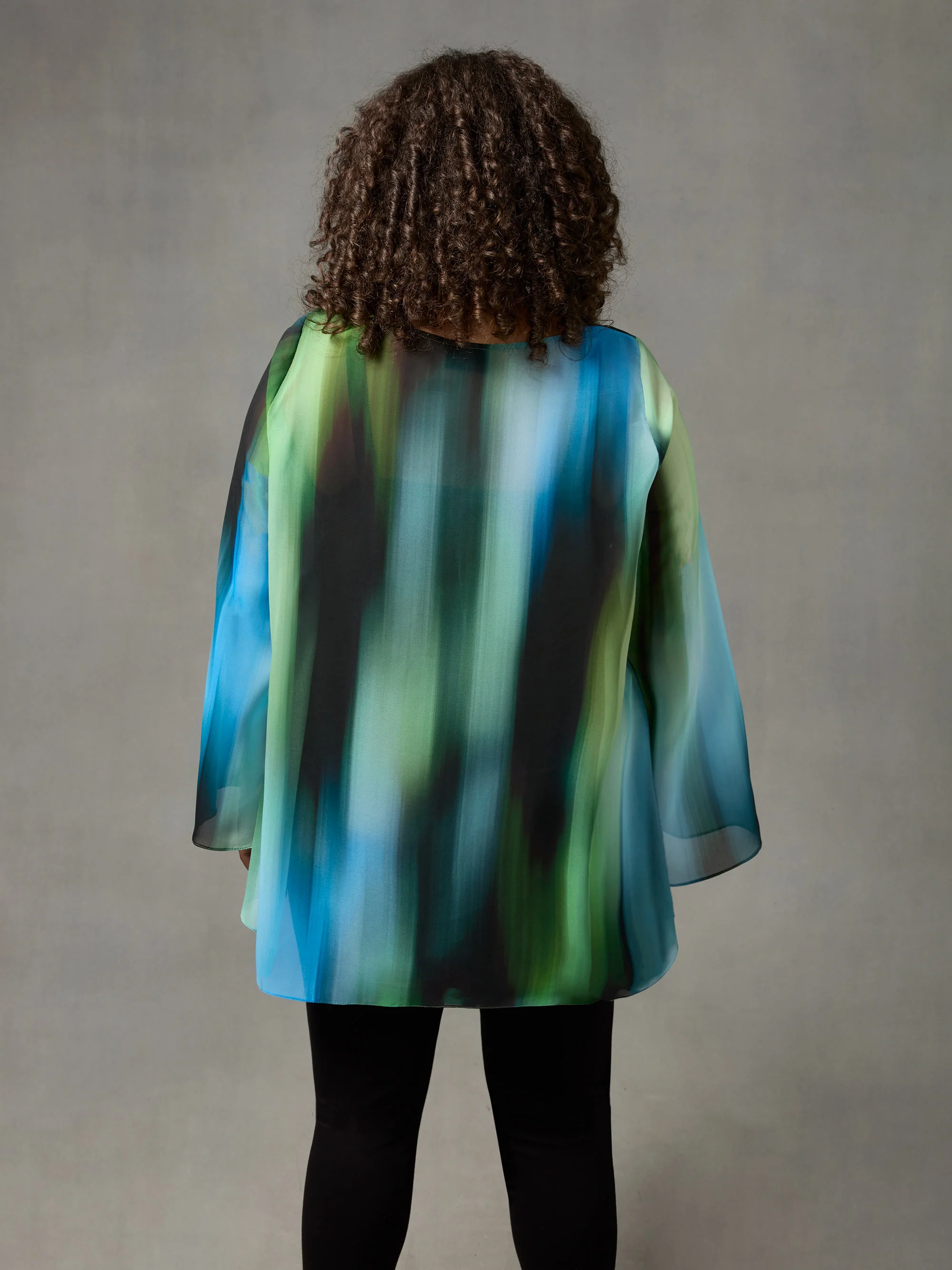 Blue Ombre Print High Low Chiffon Top - Image 5