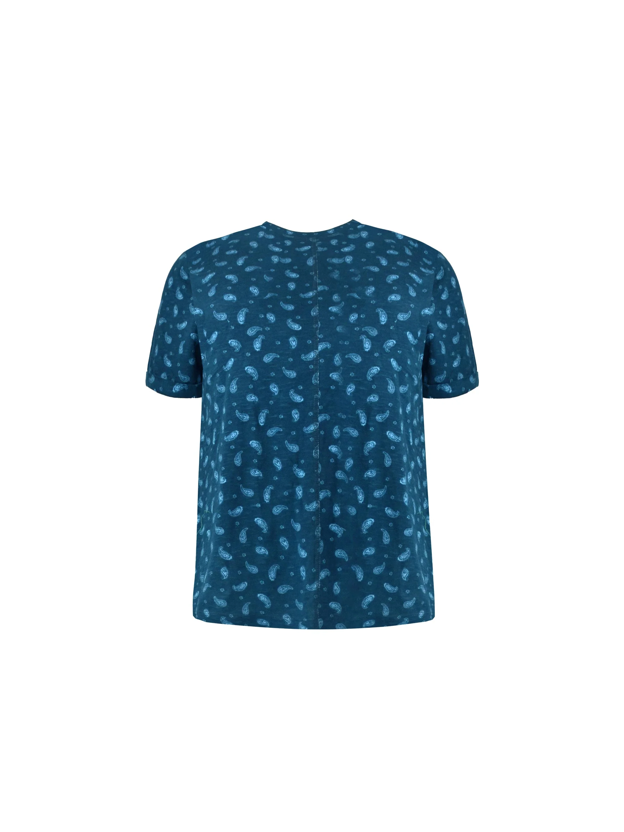 Blue Paisley Cotton Slub Round Neck T-Shirt - Image 7