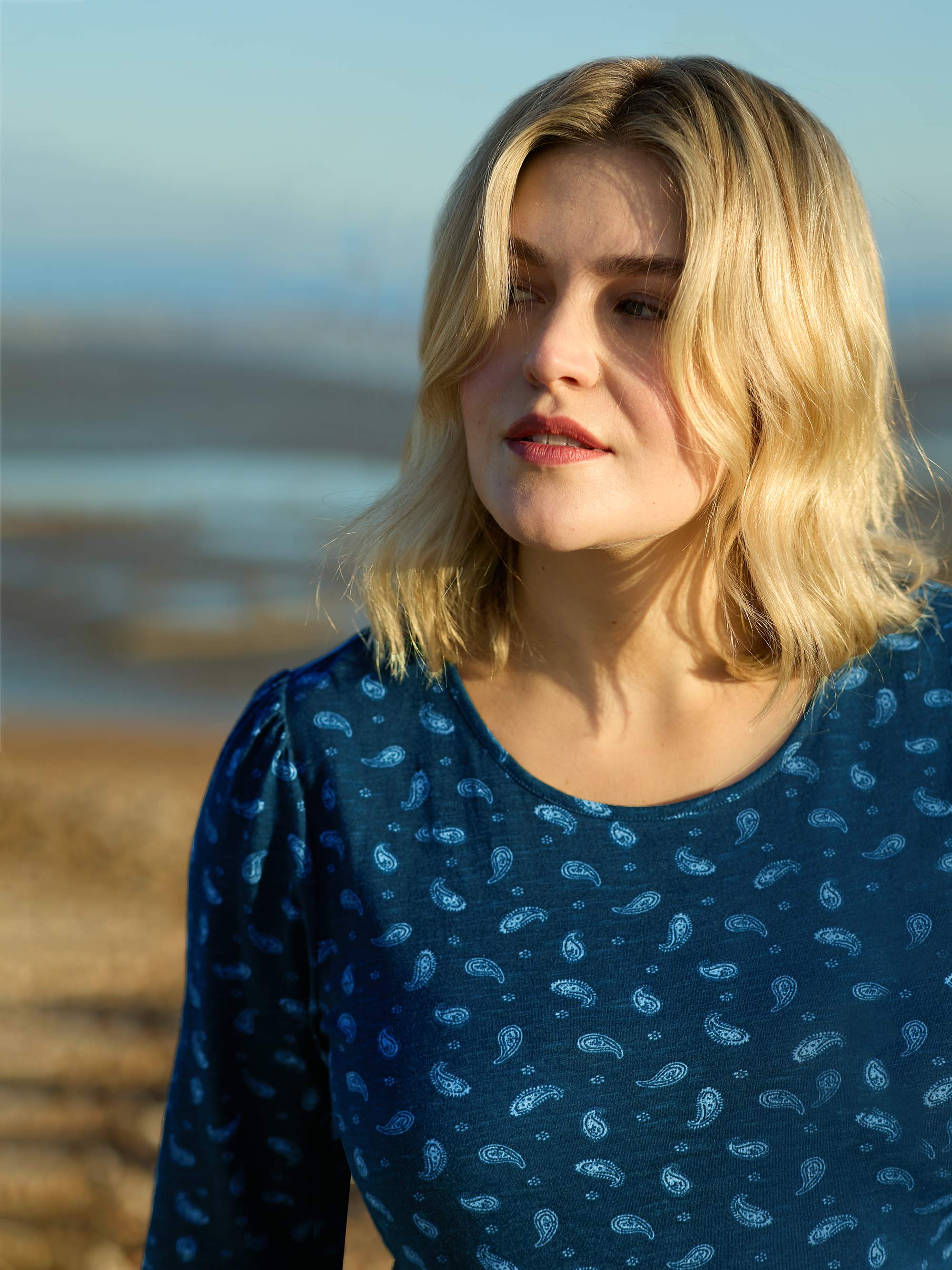 Blue Paisley Cotton Slub Tiered Midi Dress - Image 2